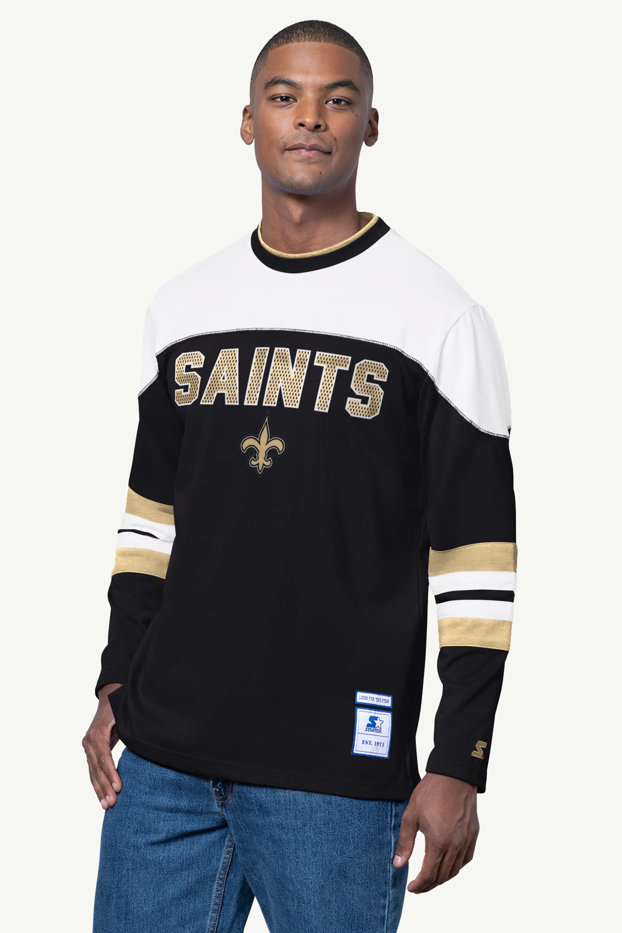 MENS NEW ORLEANS SAINTS LONG SLEEVE PULLOVER