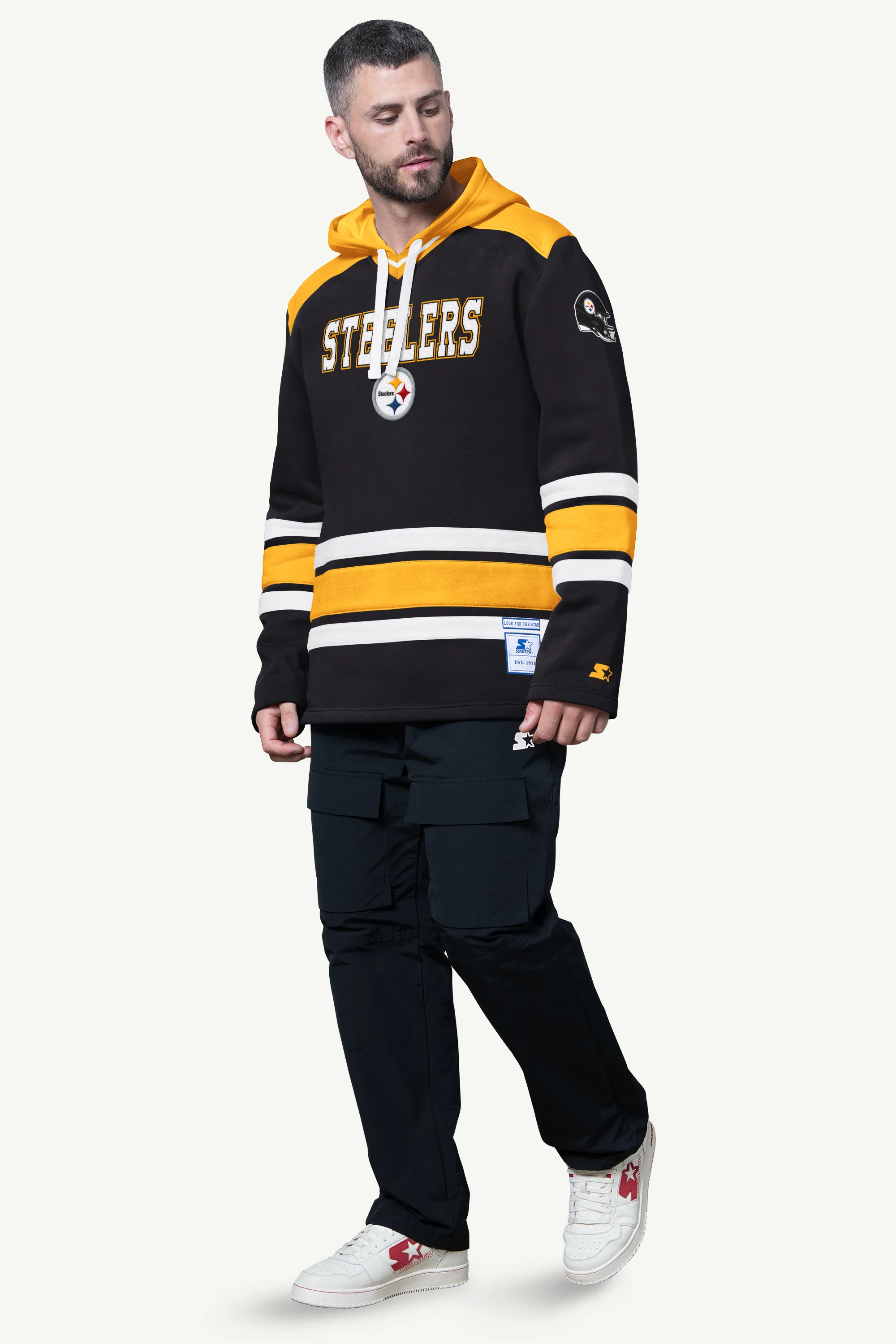 MENS PITTSBURGH STEELERS SLAP SHOT HOODED HOCKEY PULLOVER - Image 3