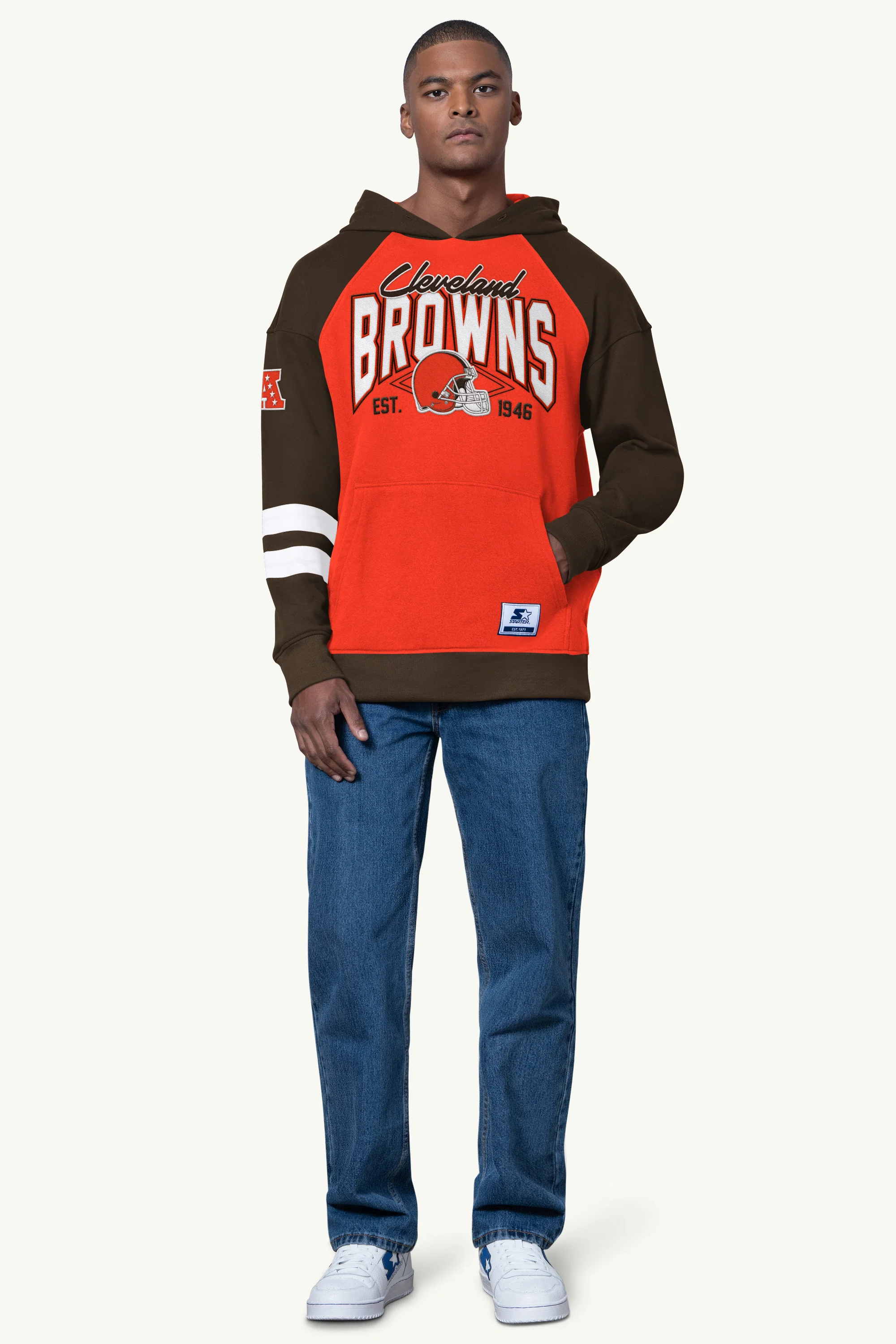 MENS CLEVELAND BROWNS INTERCEPTION COLORBLOCK HOODIE - Image 2