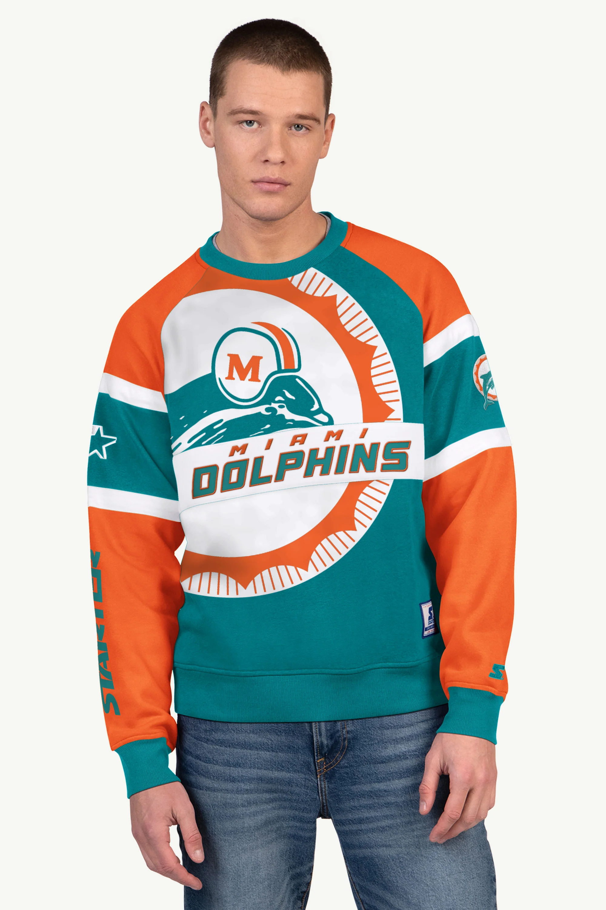 MENS MIAMI DOLPHINS DIME BACK COLORBLOCK CREWNECK