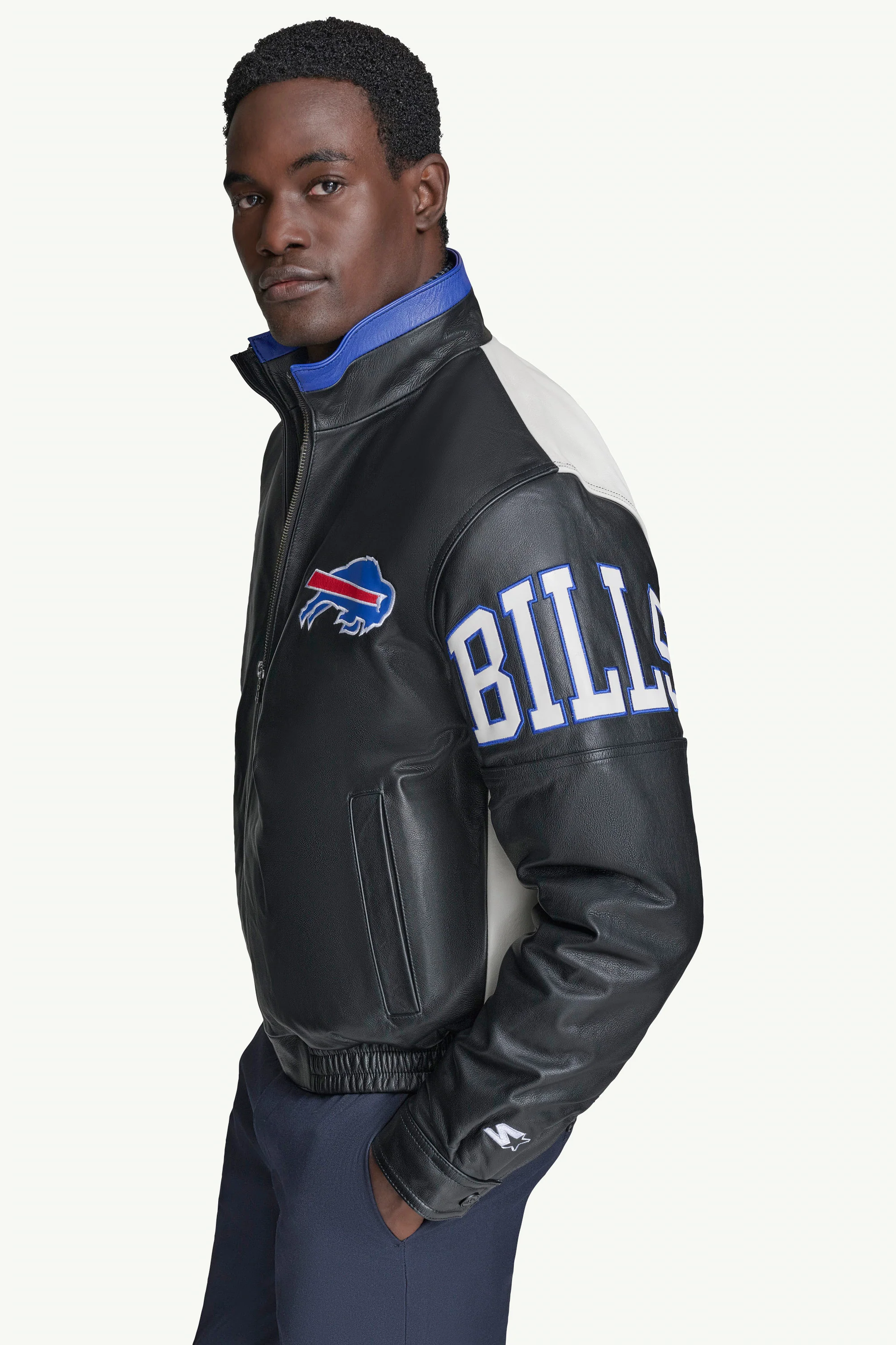 MENS BUFFALO BILLS RETRO FULL ZIP LEATHER JACKET - Image 4