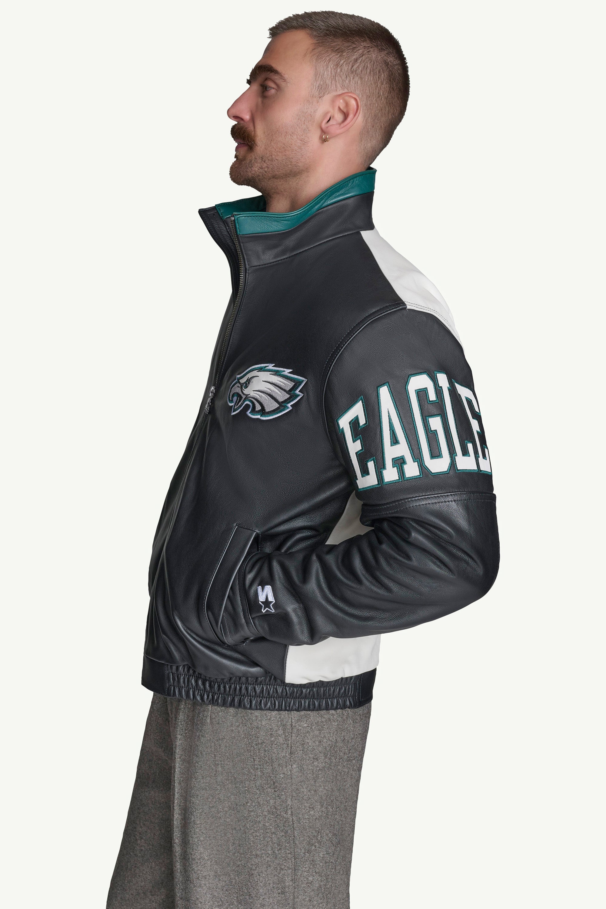 MENS PHILADELPHIA EAGLES RETRO FULL ZIP LEATHER JACKET - Image 3