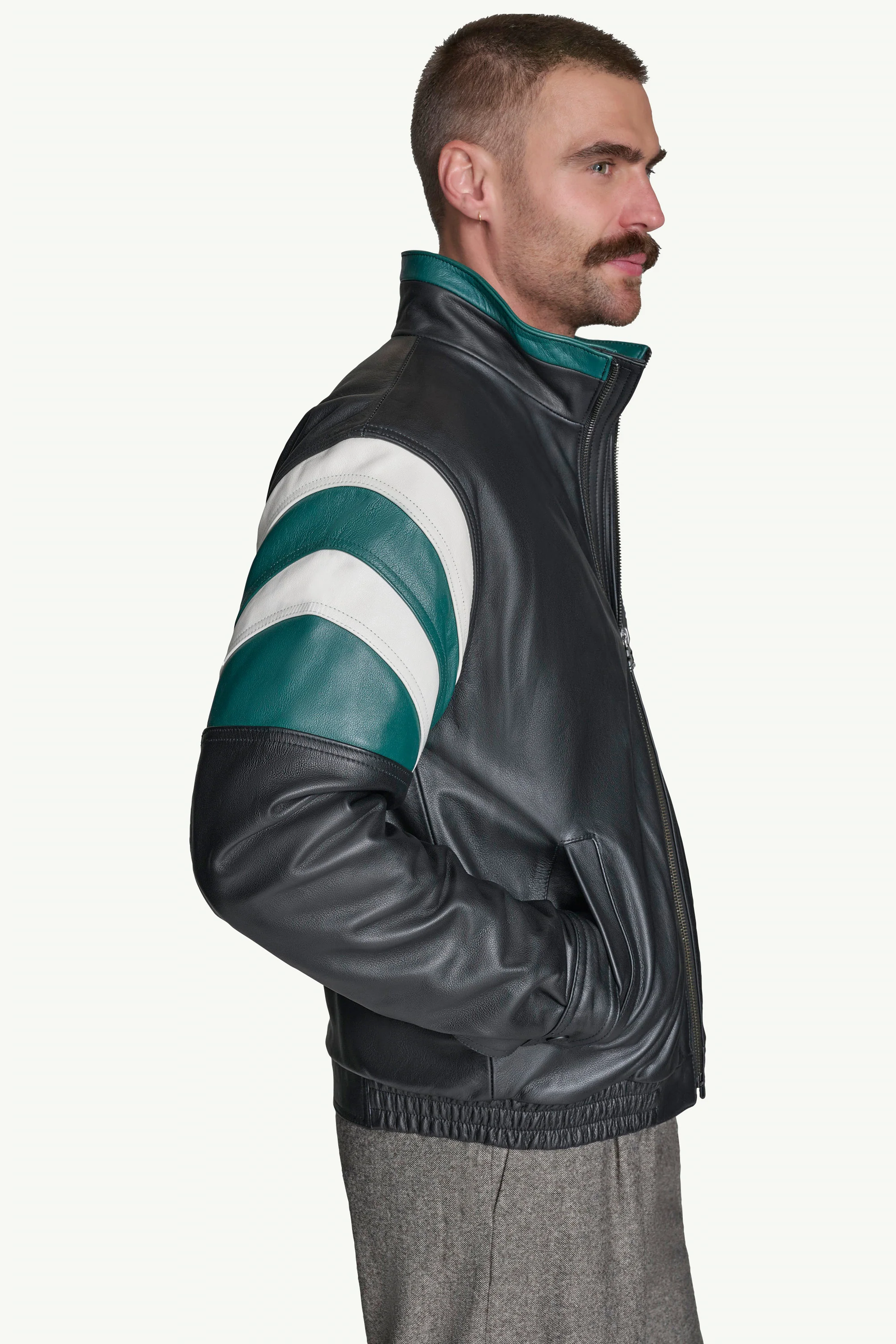 MENS PHILADELPHIA EAGLES RETRO FULL ZIP LEATHER JACKET - Image 4