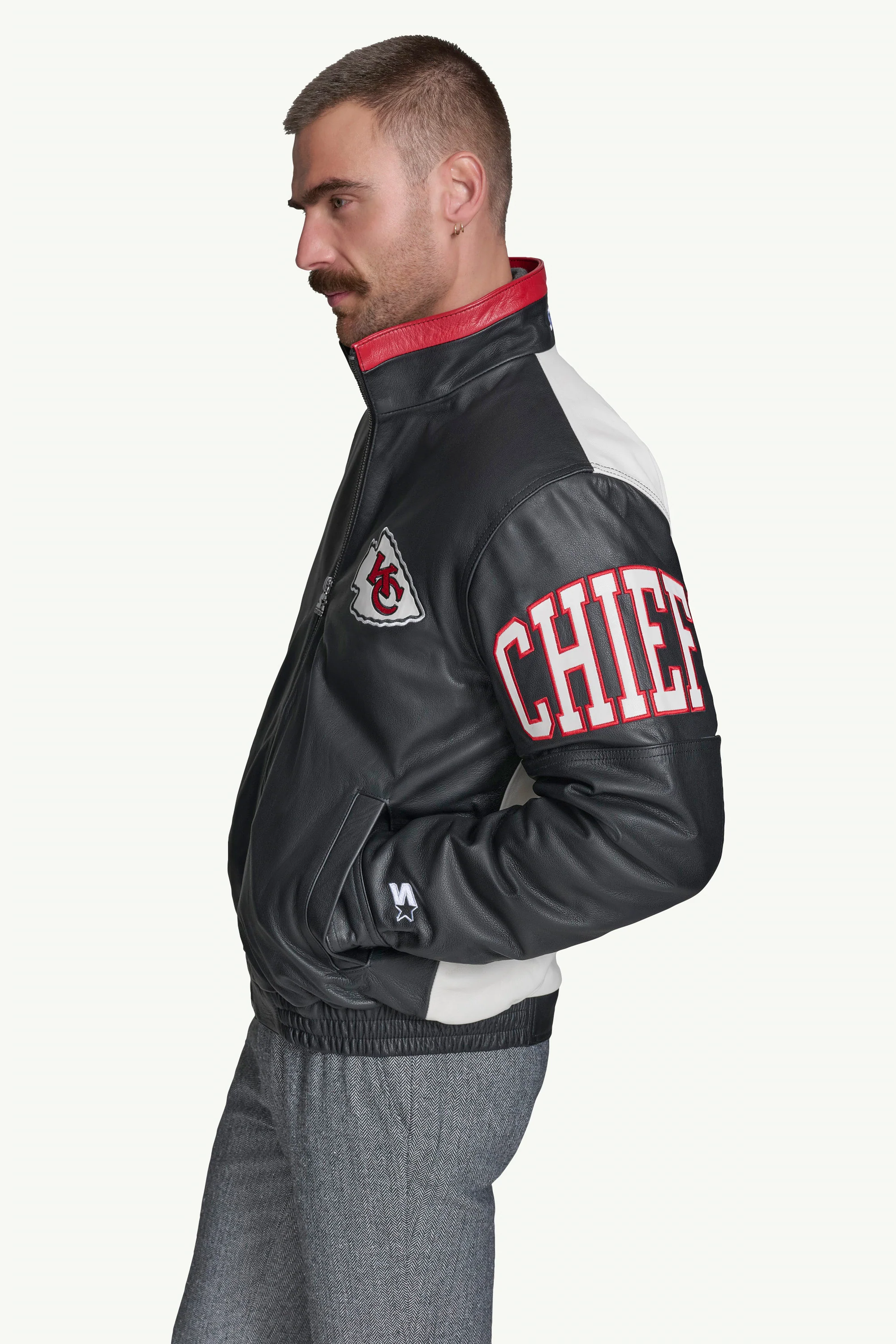 MENS KANSAS CITY CHIEFS RETRO FULL ZIP LEATHER JACKET - Image 4