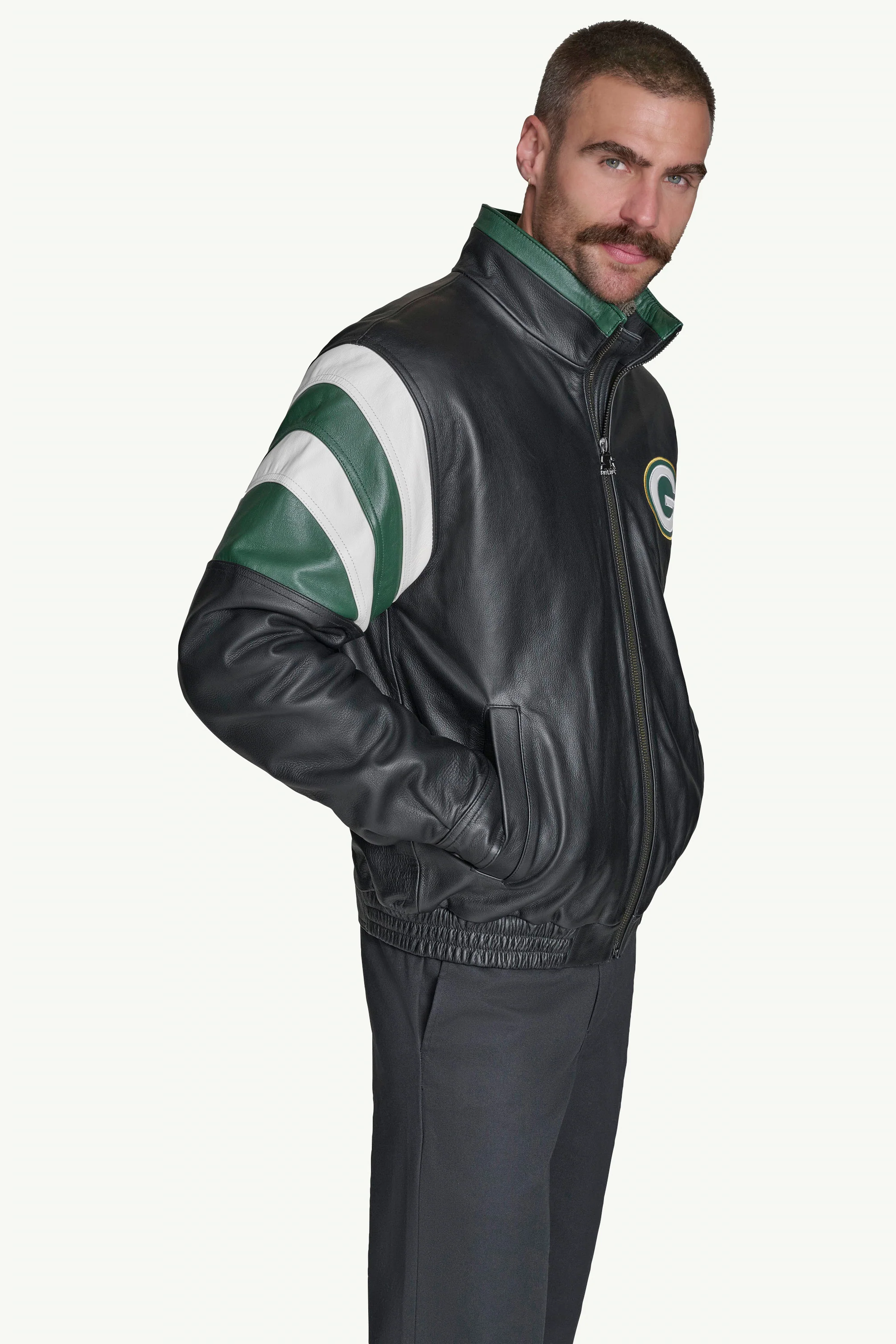 GREEN BAY PACKERS RETRO FULL ZIP LEATHER JACKET - Image 5