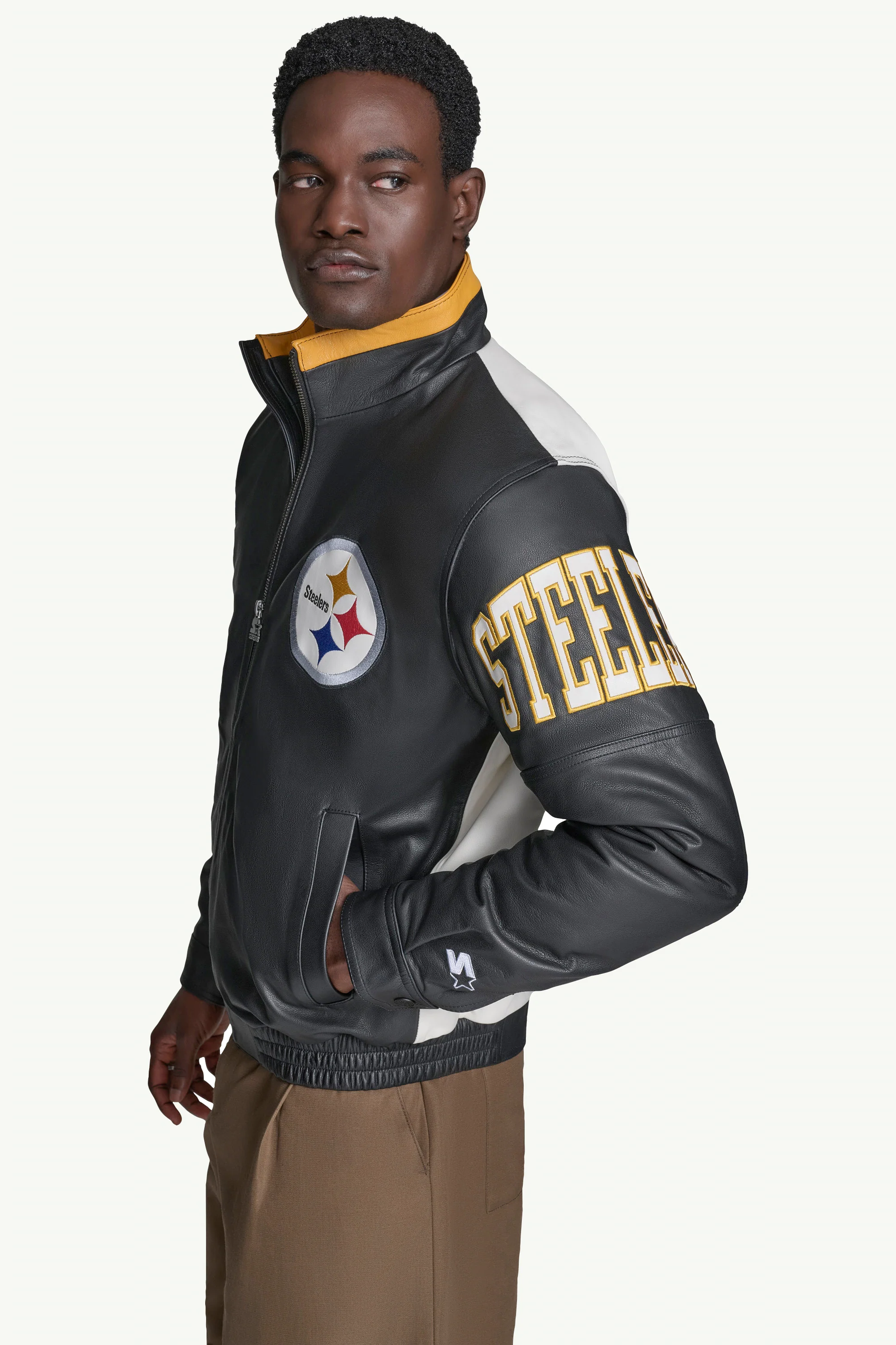 MENS PITTSBURGH STEELERS RETRO FULL ZIP LEATHER JACKET - Image 4