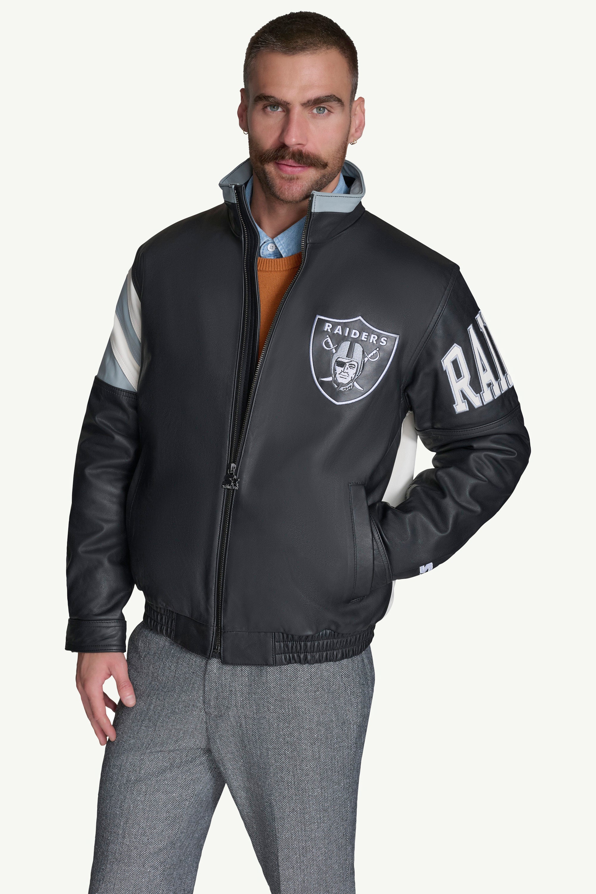 MENS LAS VEGAS RAIDERS RETRO FULL ZIP LEATHER JACKET