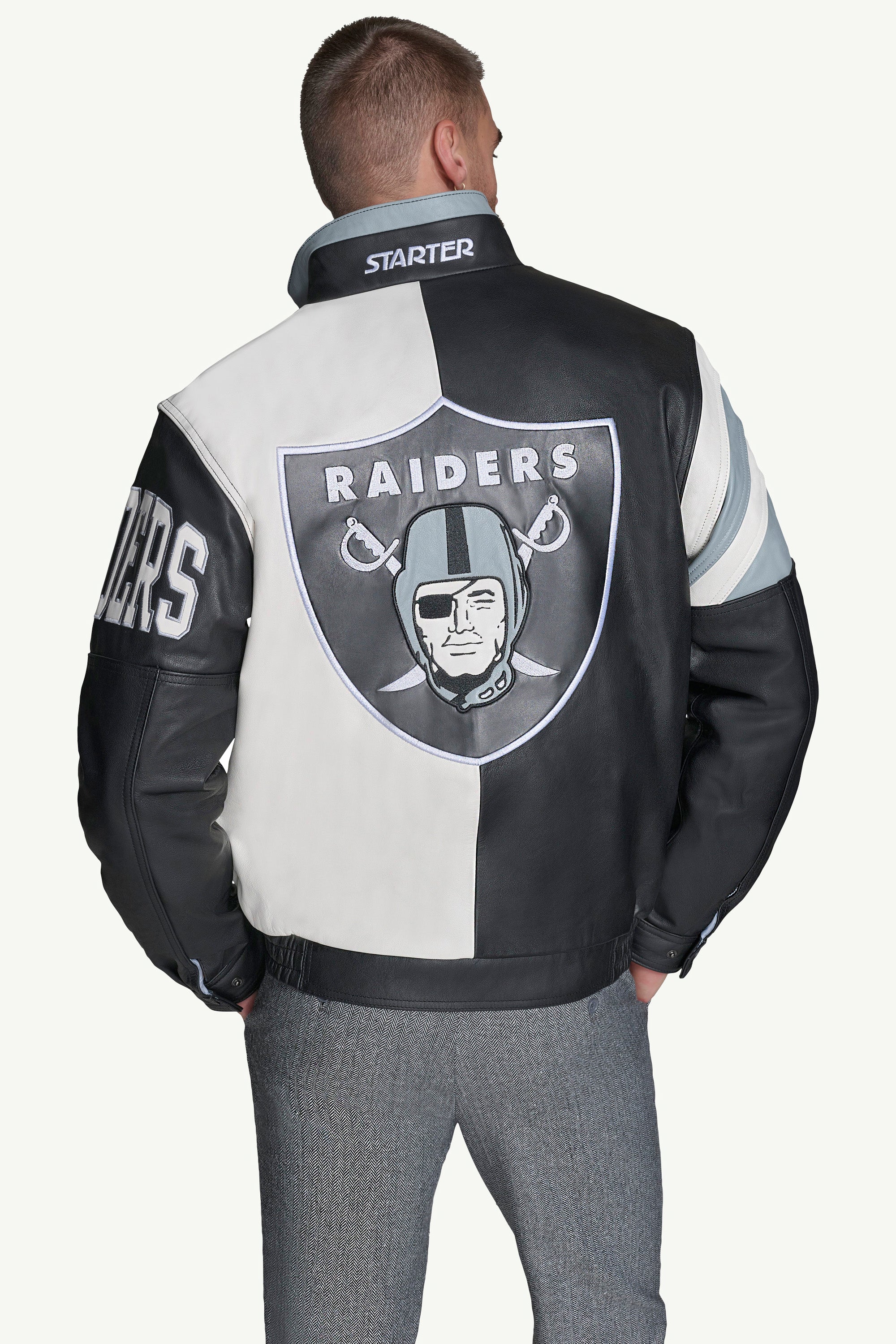 MENS LAS VEGAS RAIDERS RETRO FULL ZIP LEATHER JACKET - Image 2