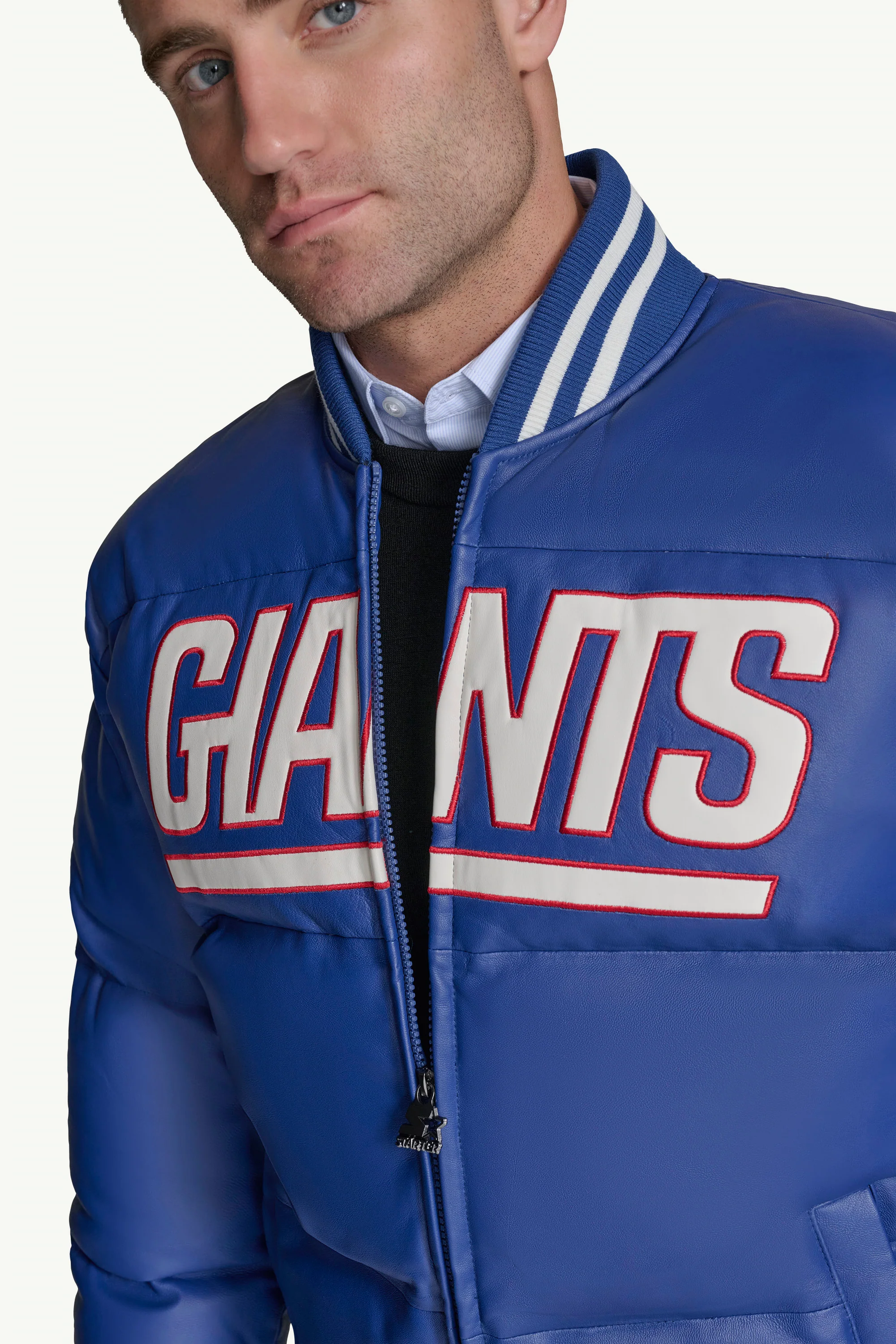 MENS NEW YORK GIANTS LEATHER PUFFER JACKET - Image 3