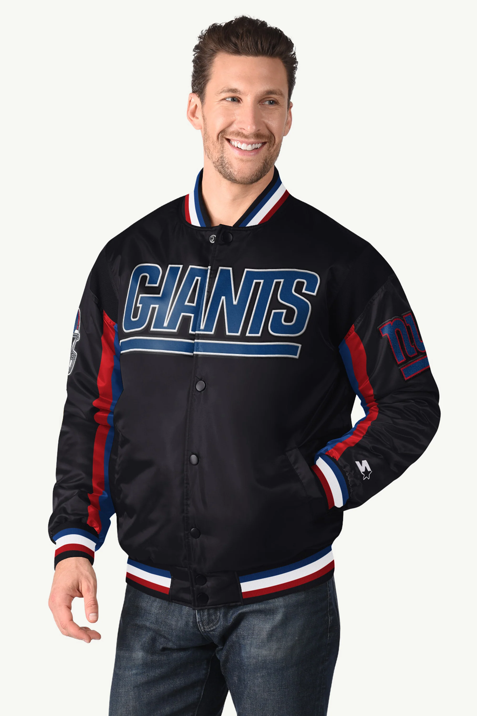 MENS NEW YORK GIANTS SATIN VARSITY JACKET