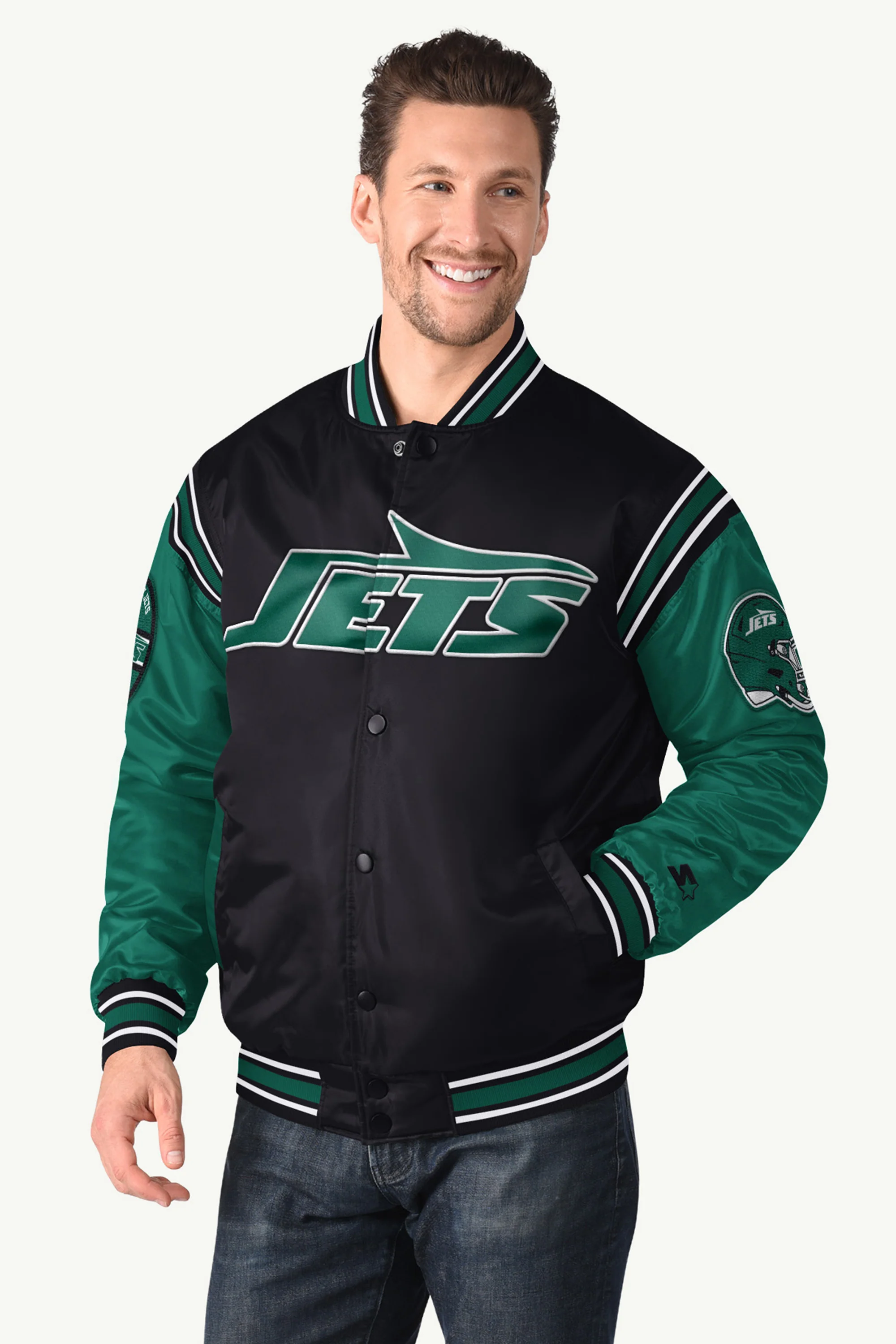 MENS NEW YORK JETS SATIN VARSITY JACKET