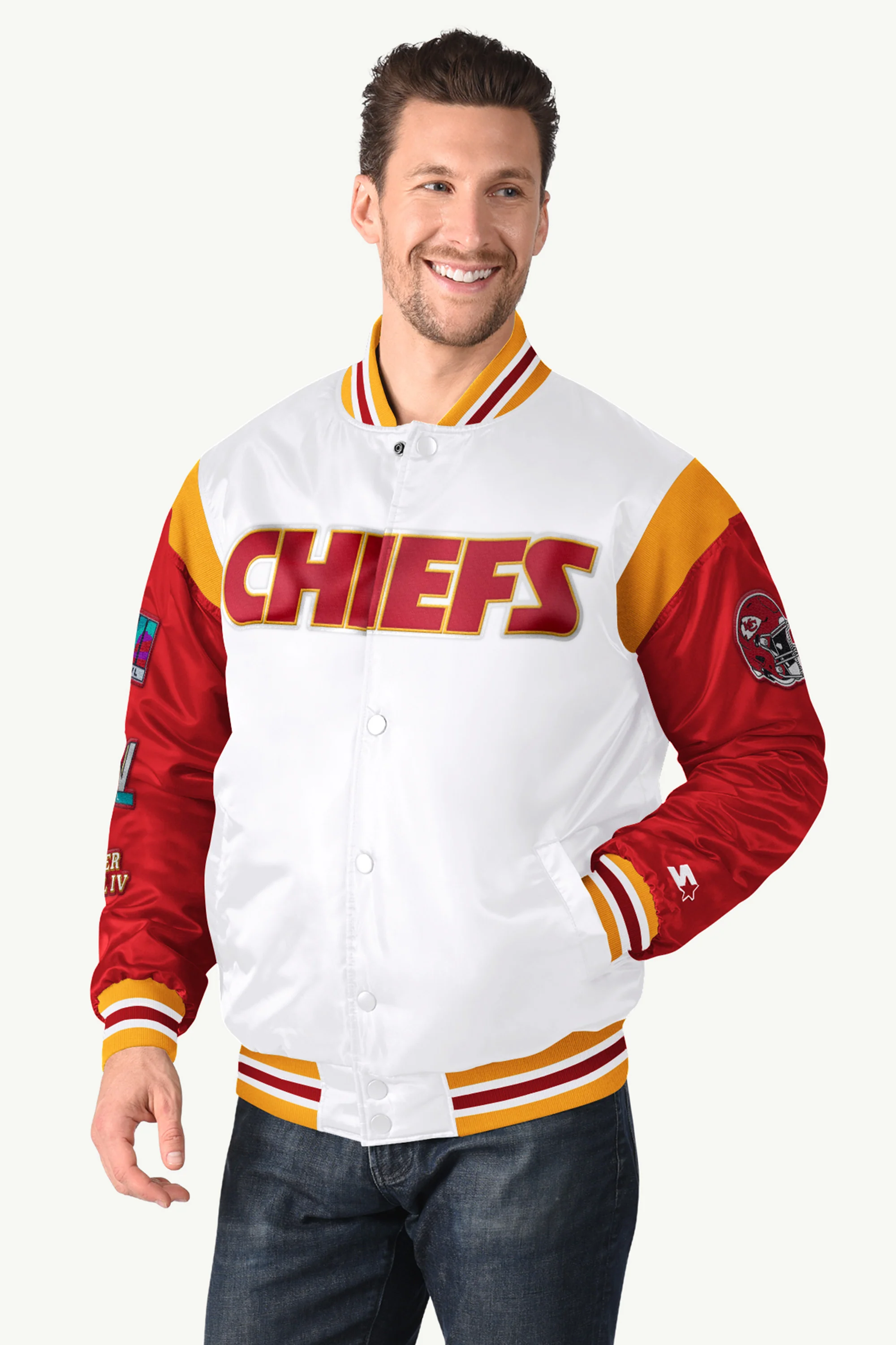 MENS KANSAS CITY CHIEFS SATIN VARSITY JACKET