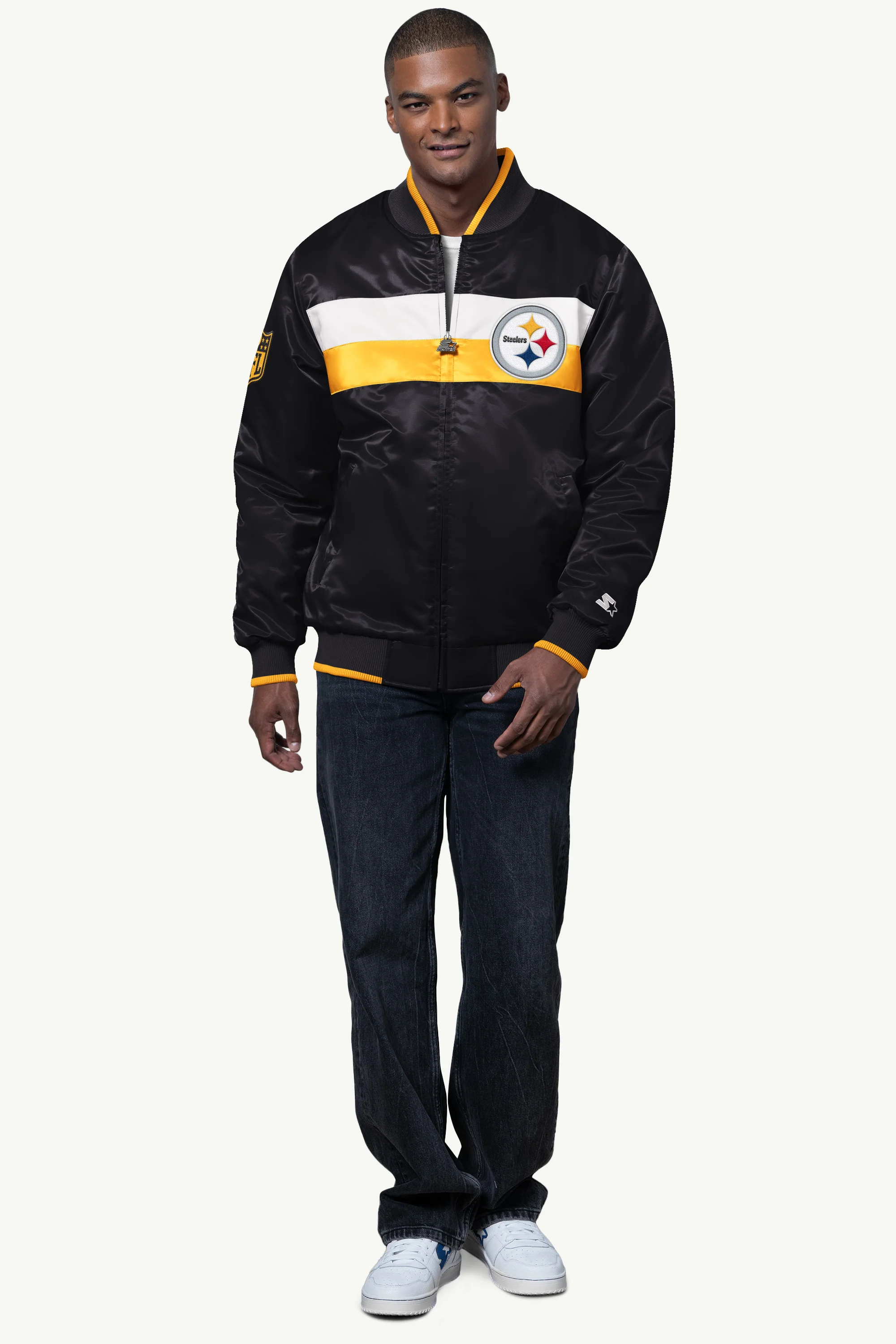 MENS PITTSBURGH STEELERS AMBASSADOR SATIN VARSITY JACKET - Image 3