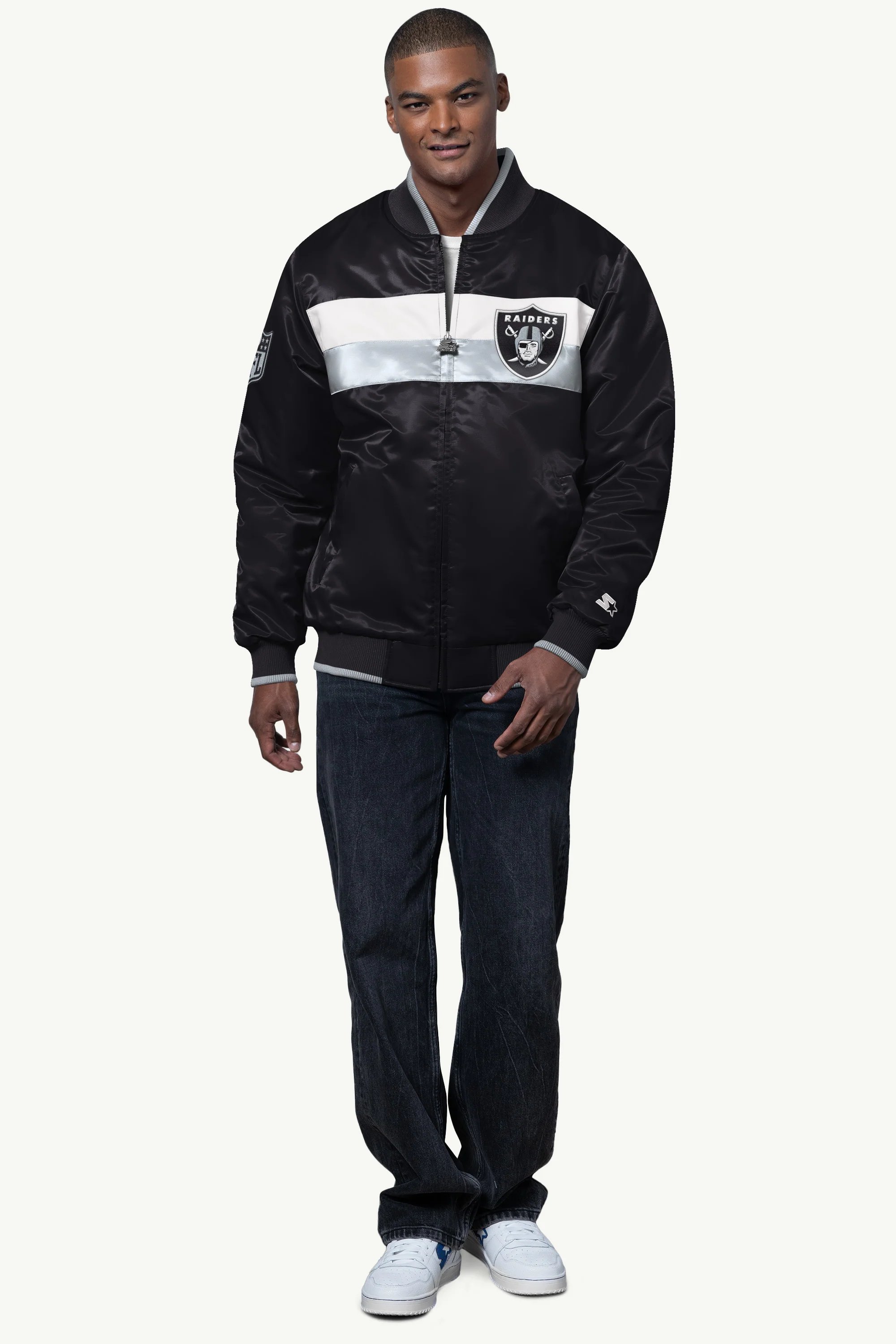 MENS LAS VEGAS RAIDERS AMBASSADOR SATIN VARSITY JACKET - Image 3