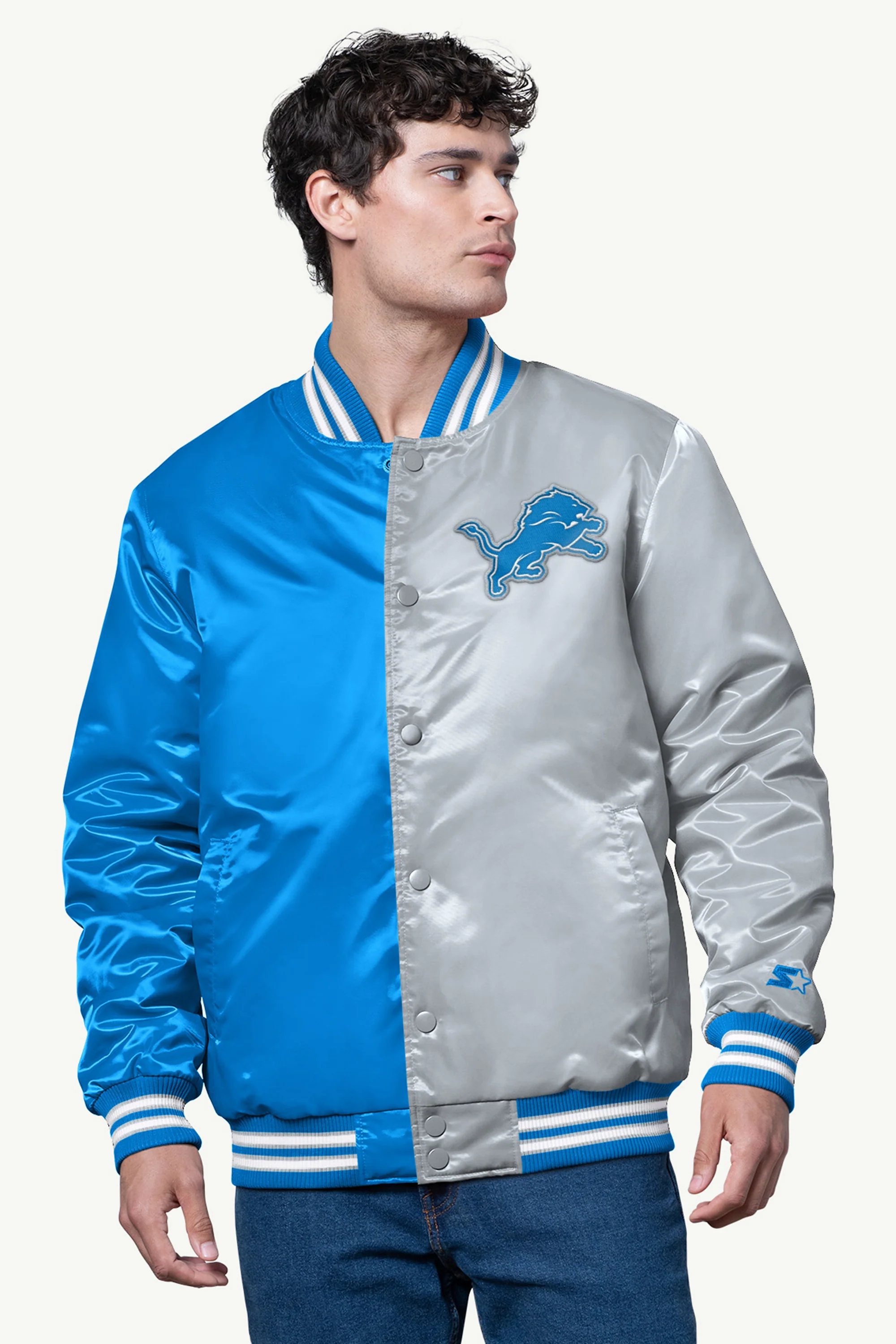 MENS DETROIT LIONS SATIN VARSITY JACKET