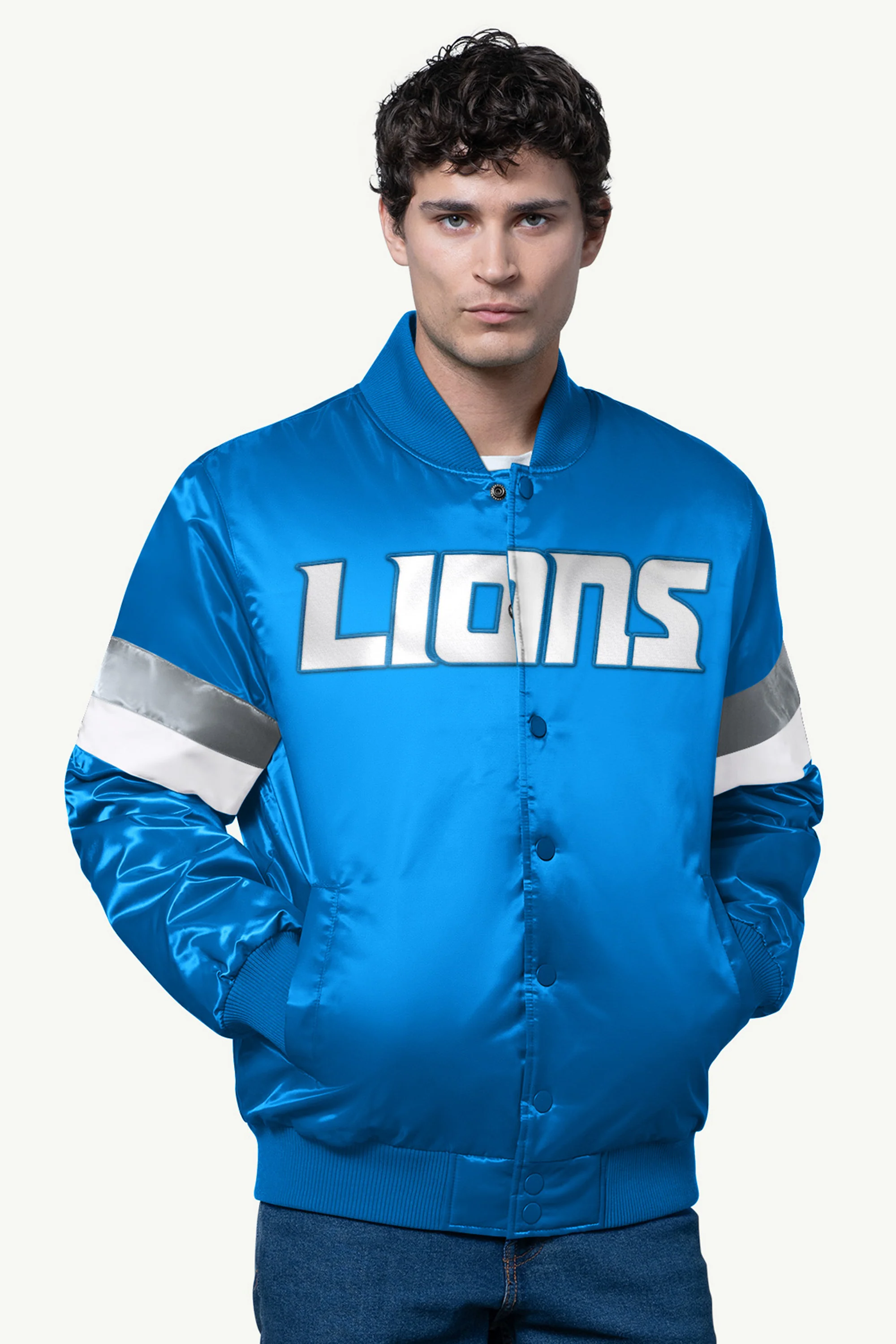 MENS DETROIT LIONS SATIN VARSITY JACKET