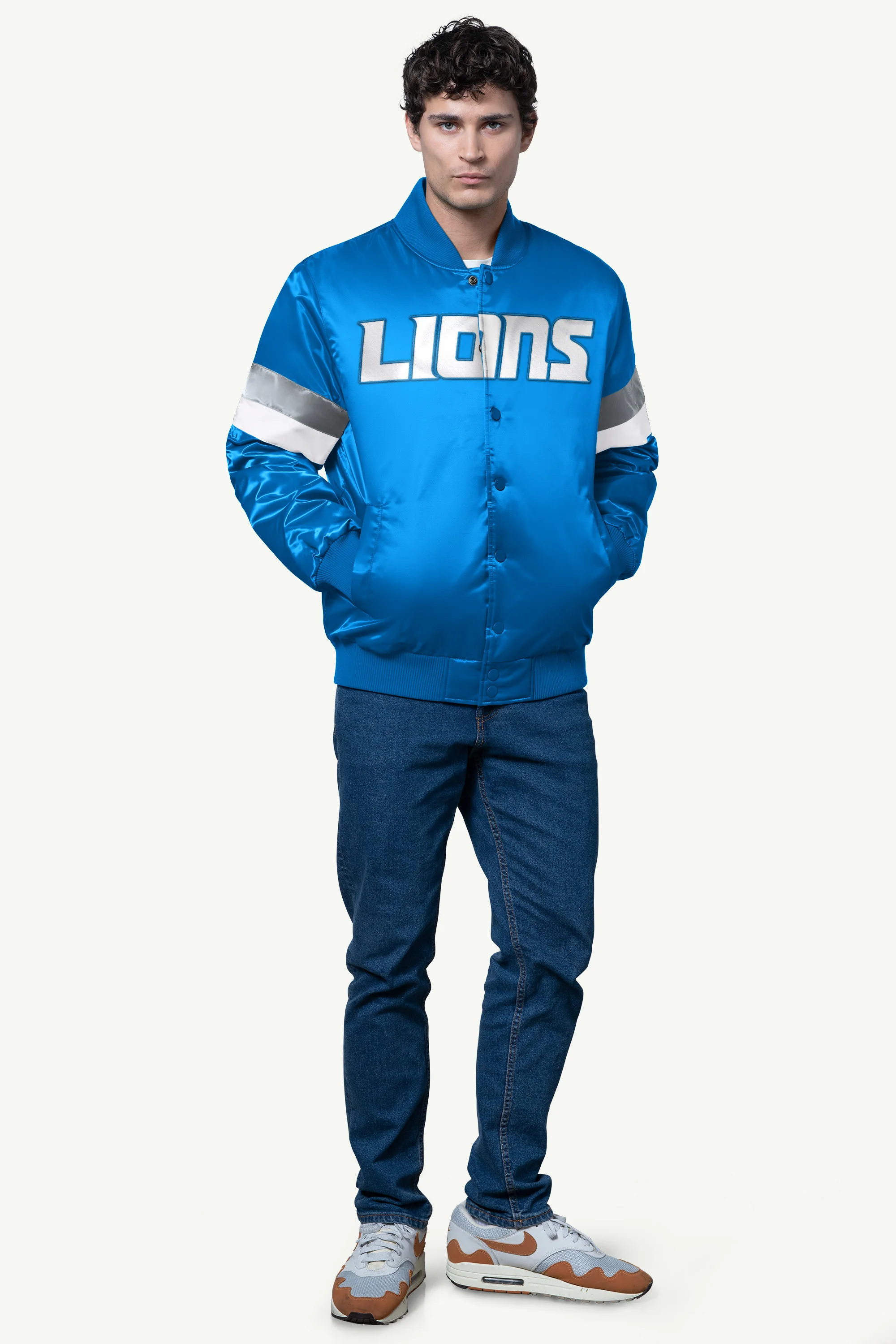 MENS DETROIT LIONS SATIN VARSITY JACKET - Image 3