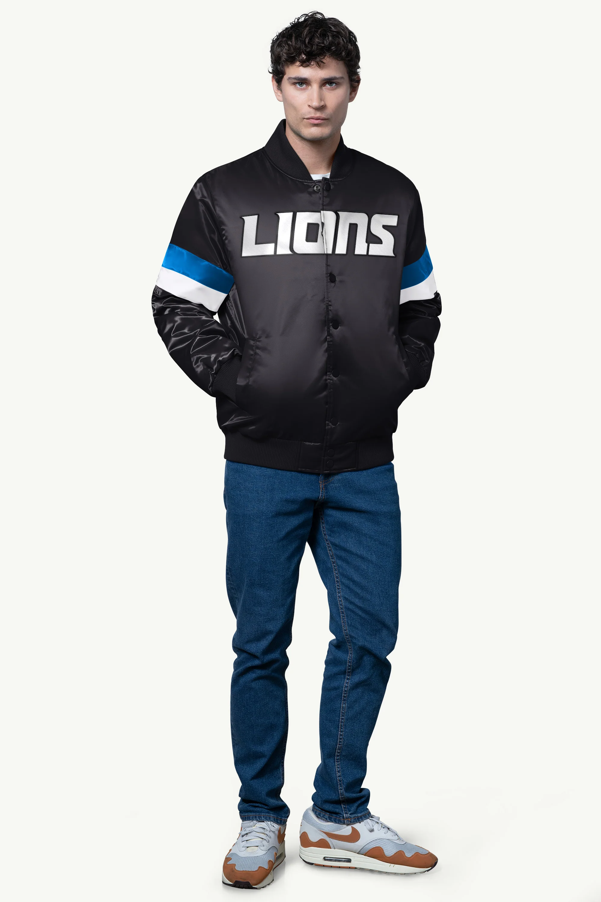 MENS DETROIT LIONS SATIN VARSITY JACKET - Image 3