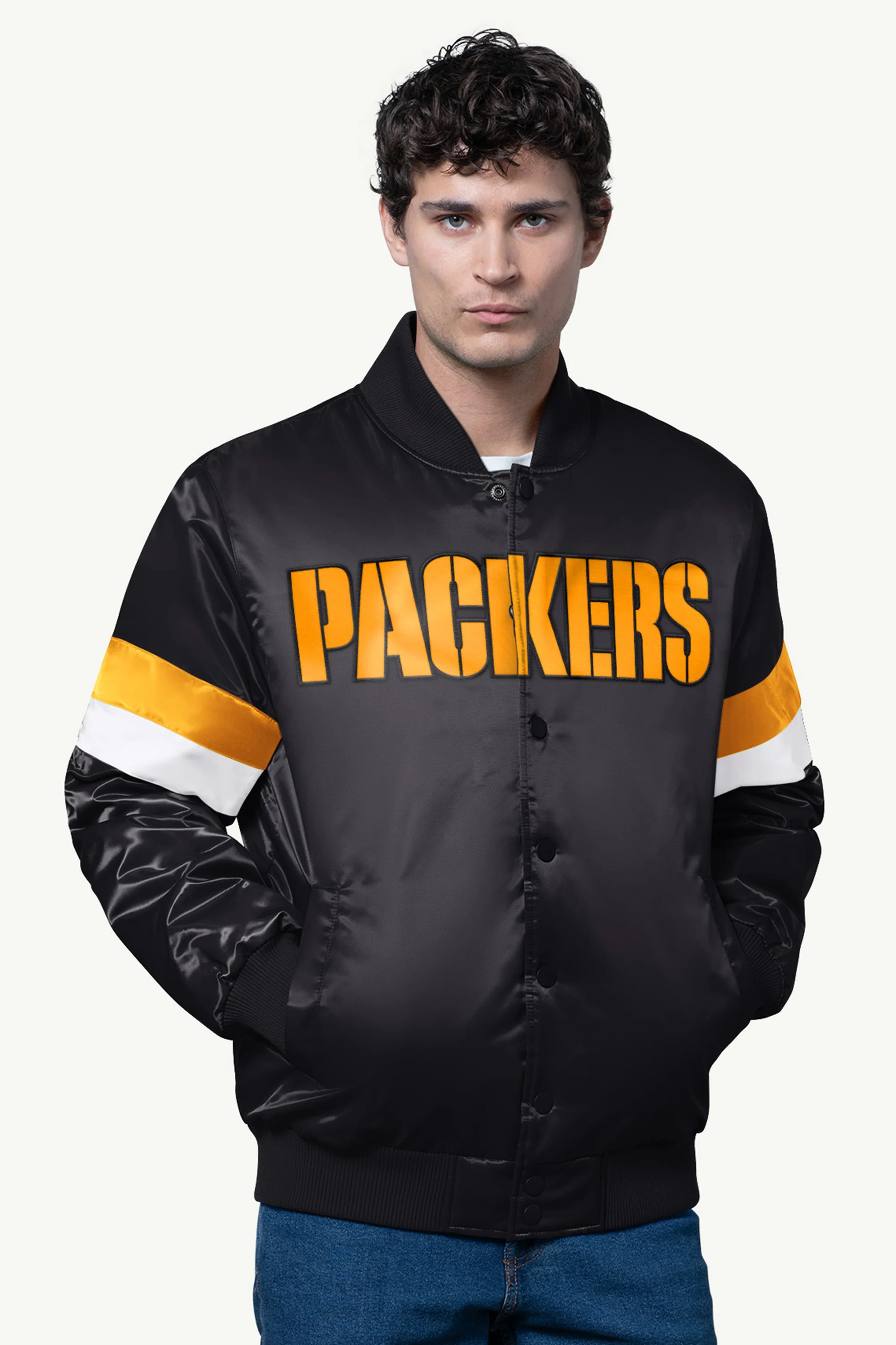 MENS GREEN BAY PACKERS SATIN VARSITY JACKET