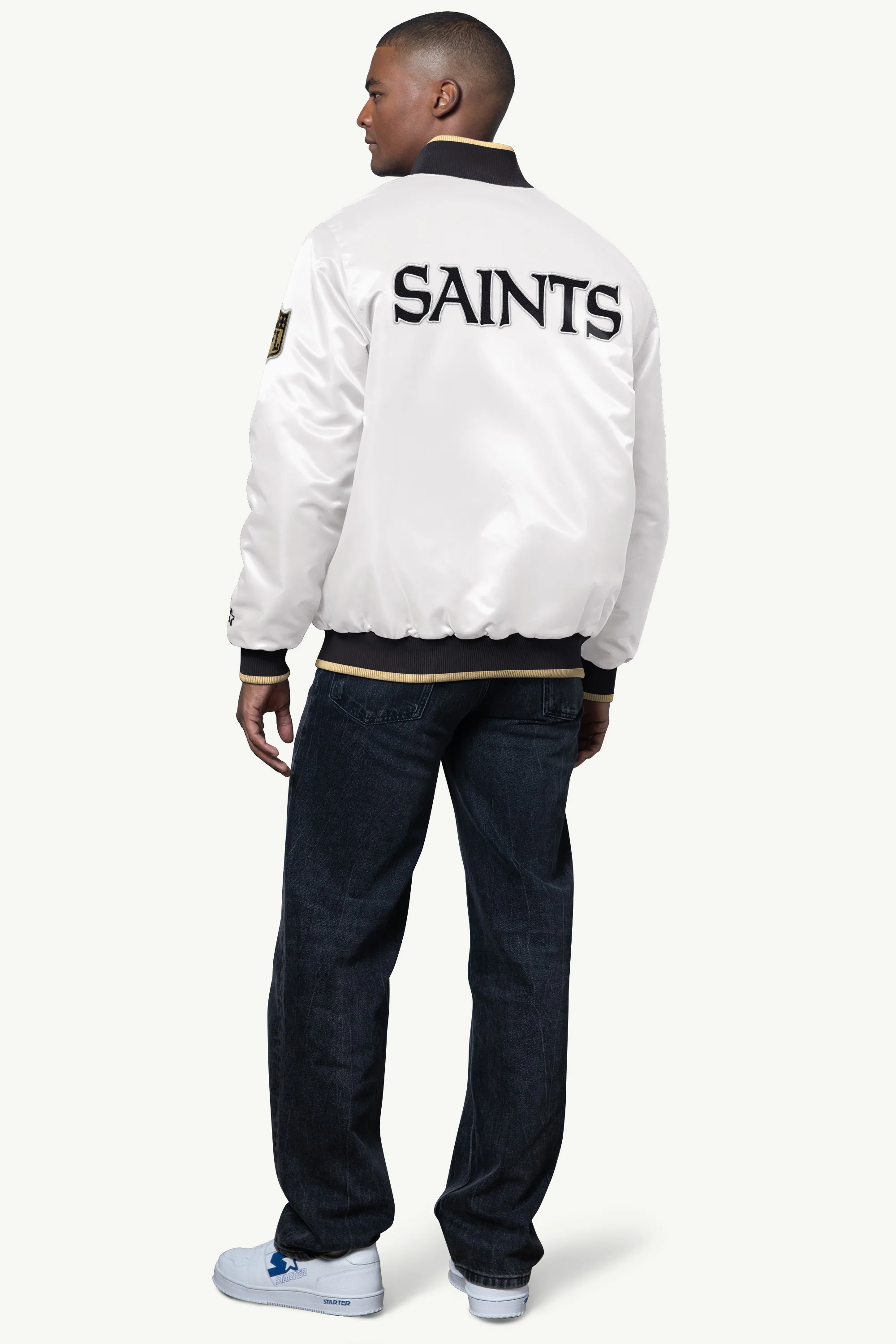 MENS NEW ORLEAN SAINTS AMBASSADOR SATIN VARSITY JACKET - Image 2