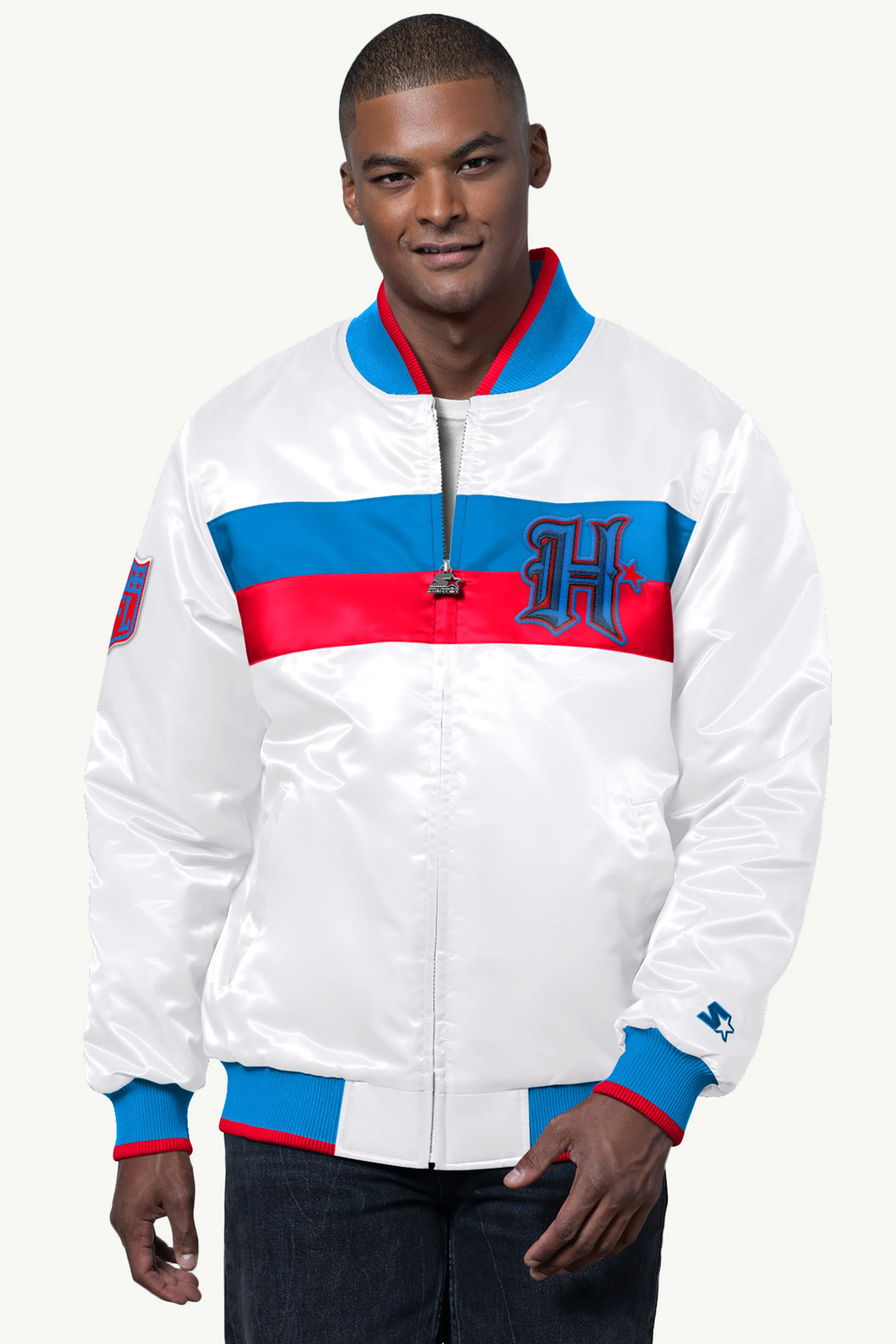 MENS HOUSTON TEXANS AMBASSADOR SATIN VARSITY JACKET