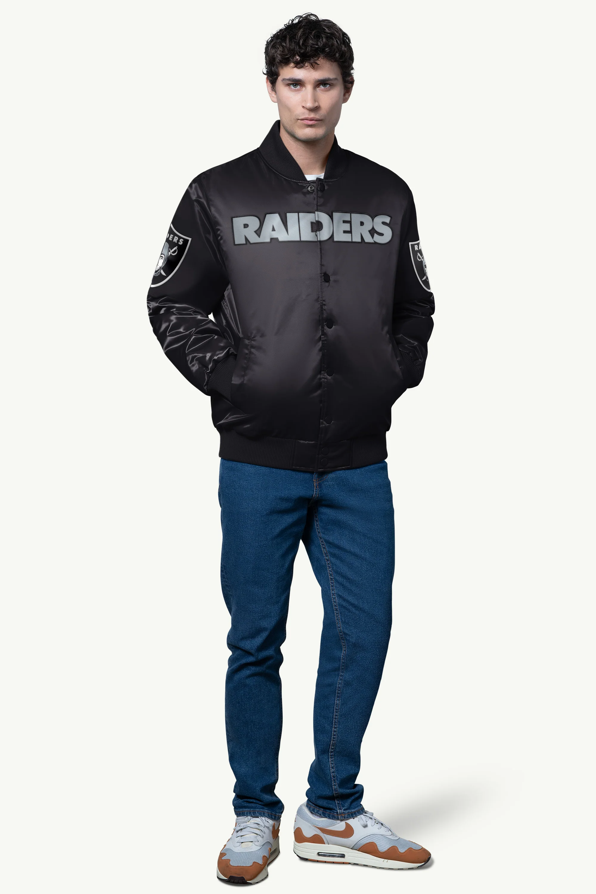 MENS LAS VEGAS RAIDERS SATIN VARSITY JACKET - Image 3