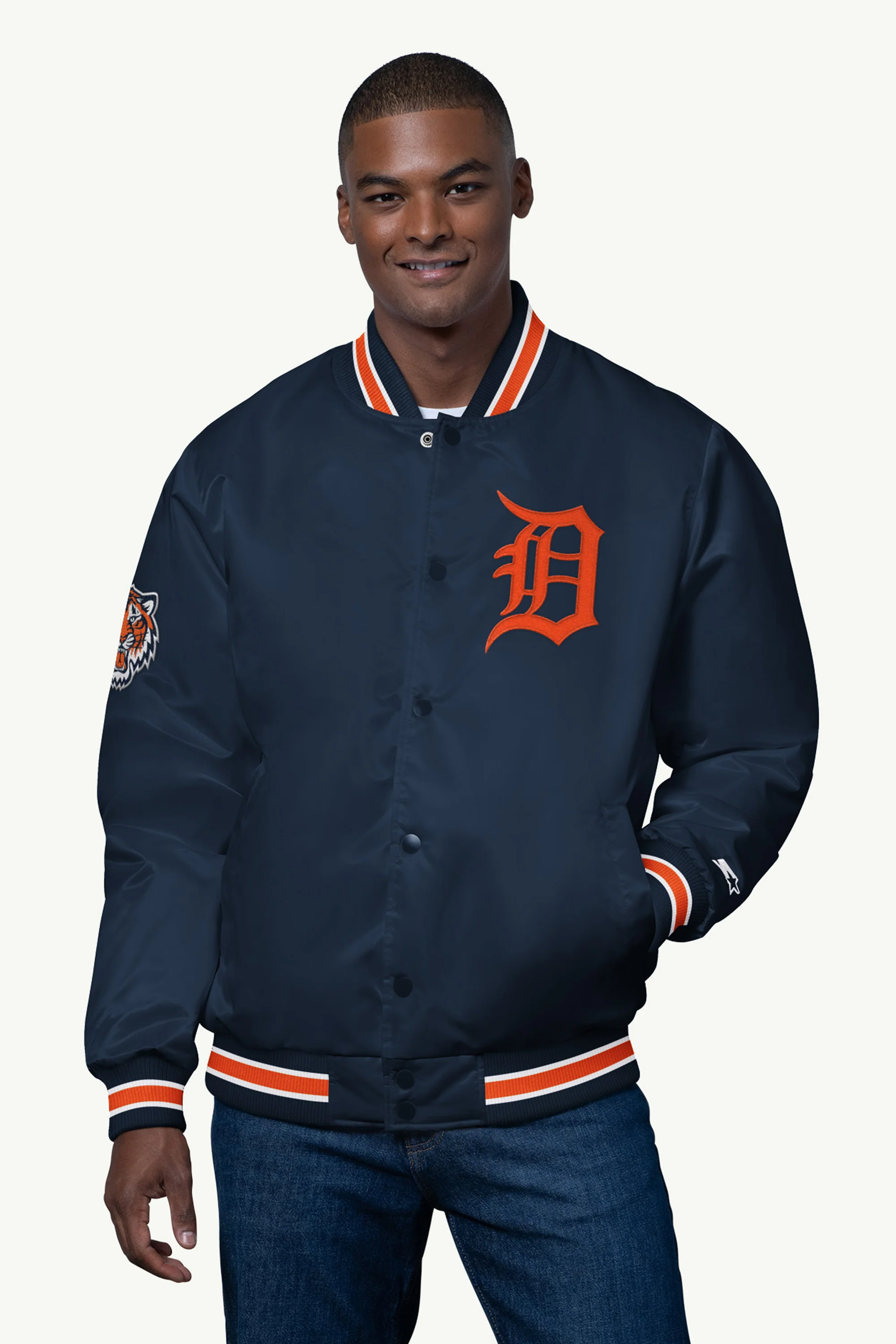 MENS DETROIT TIGERS SATIN VARSITY JACKET