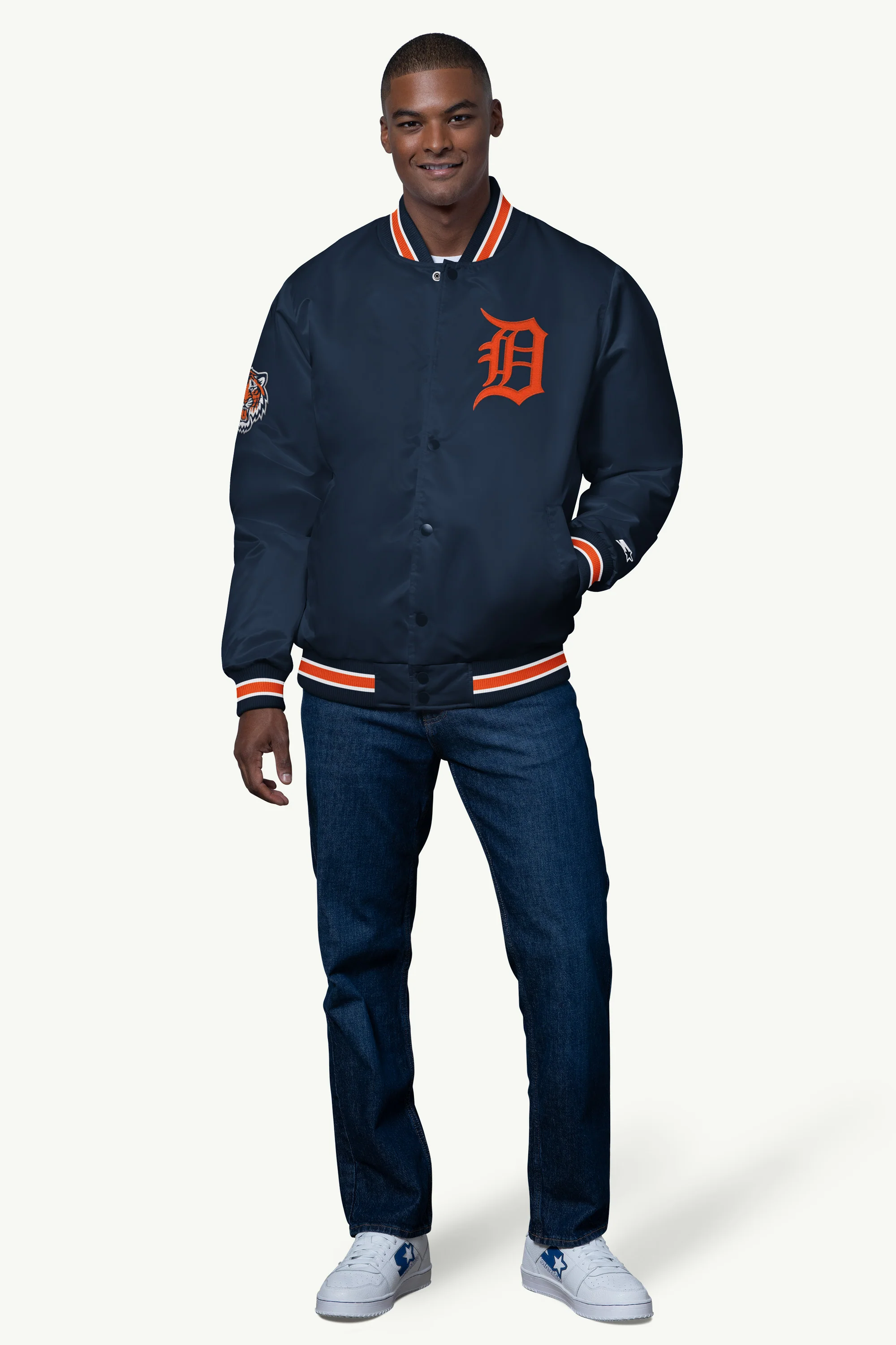MENS DETROIT TIGERS SATIN VARSITY JACKET - Image 3