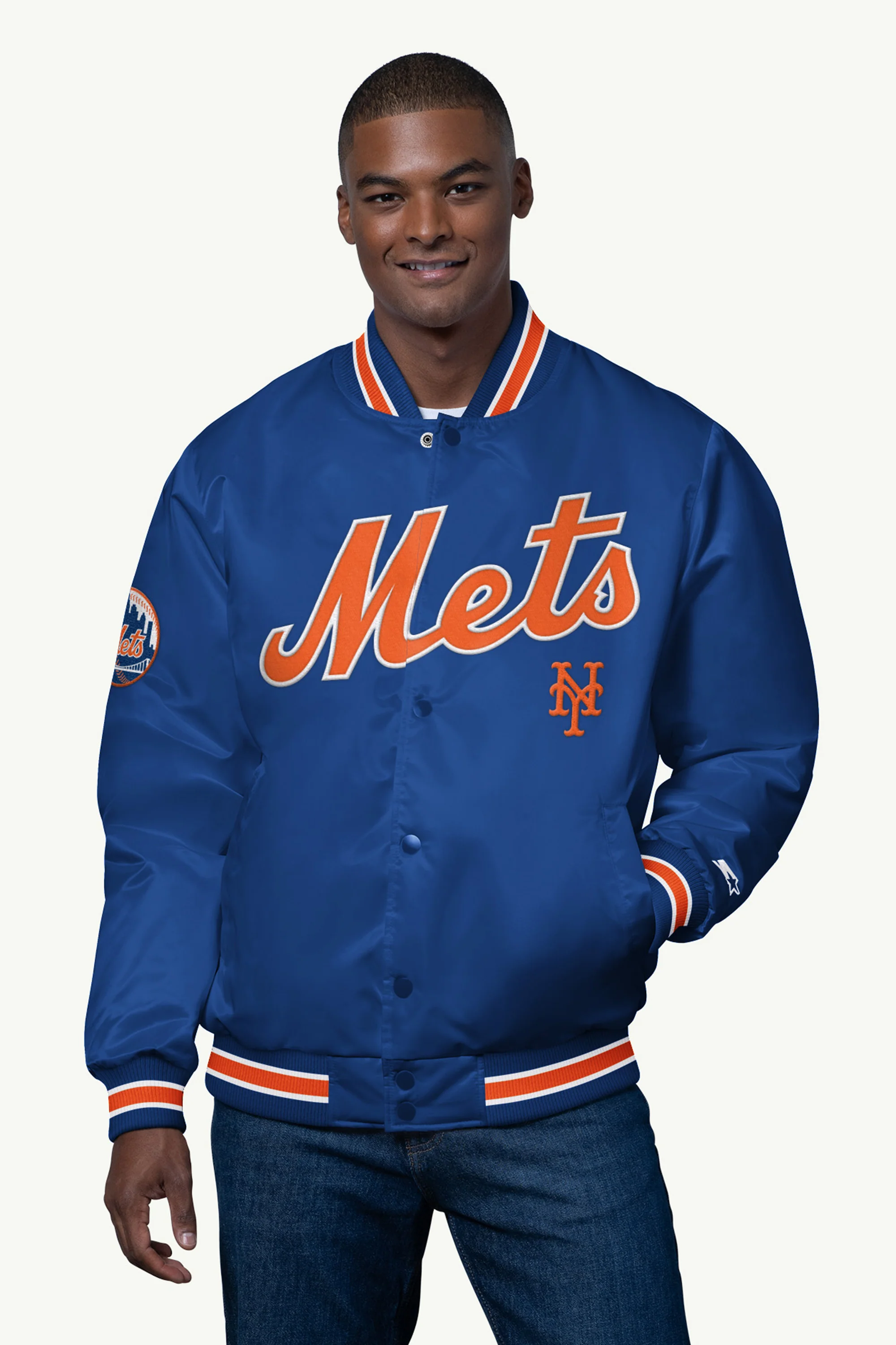 MENS NEW YORK METS SATIN VARSITY JACKET