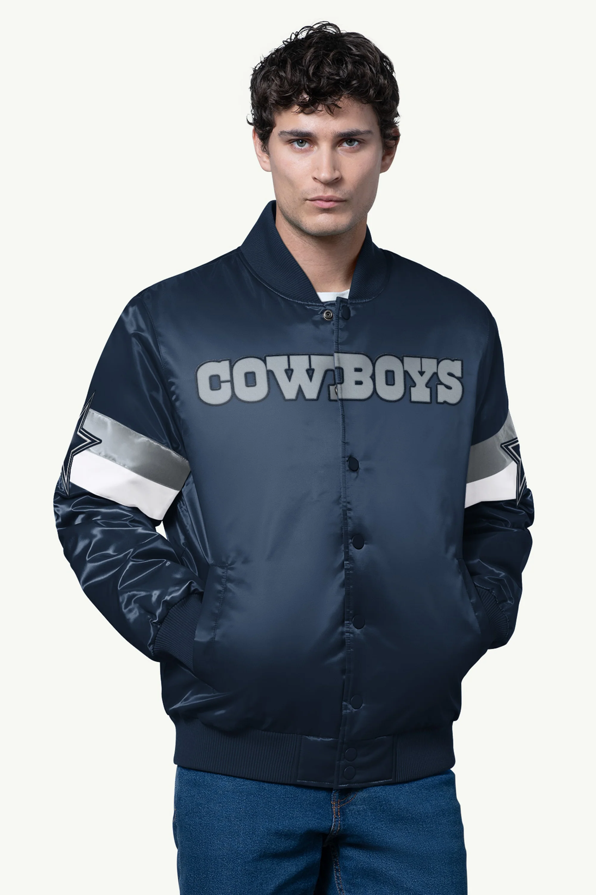 MENS DALLAS COWBOYS TRIPLE OPTION SATIN VARSITY JACKET