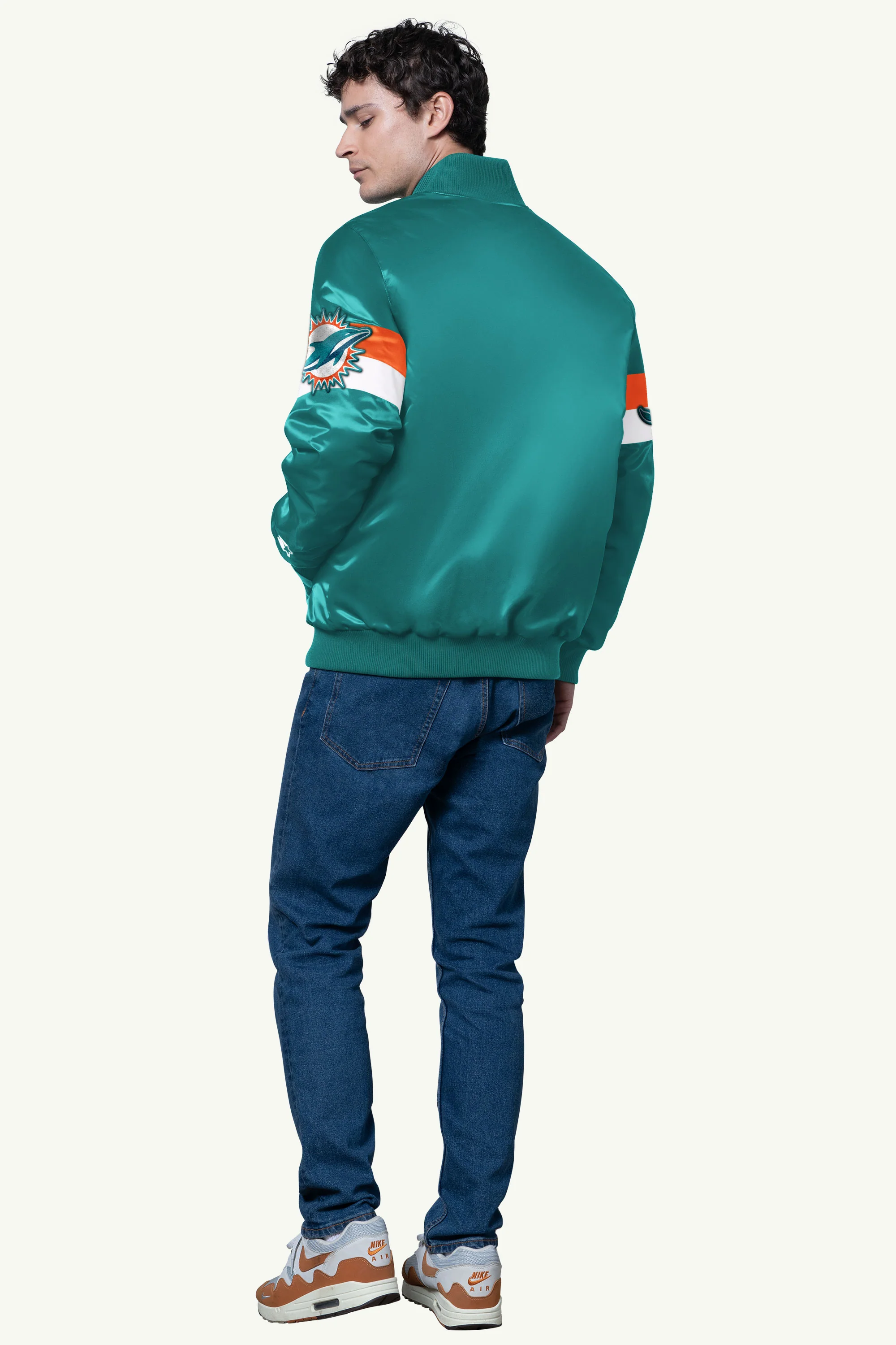 MENS MIAMI DOLPHINS TRIPLE OPTION SATIN VARSITY JACKET - Image 2