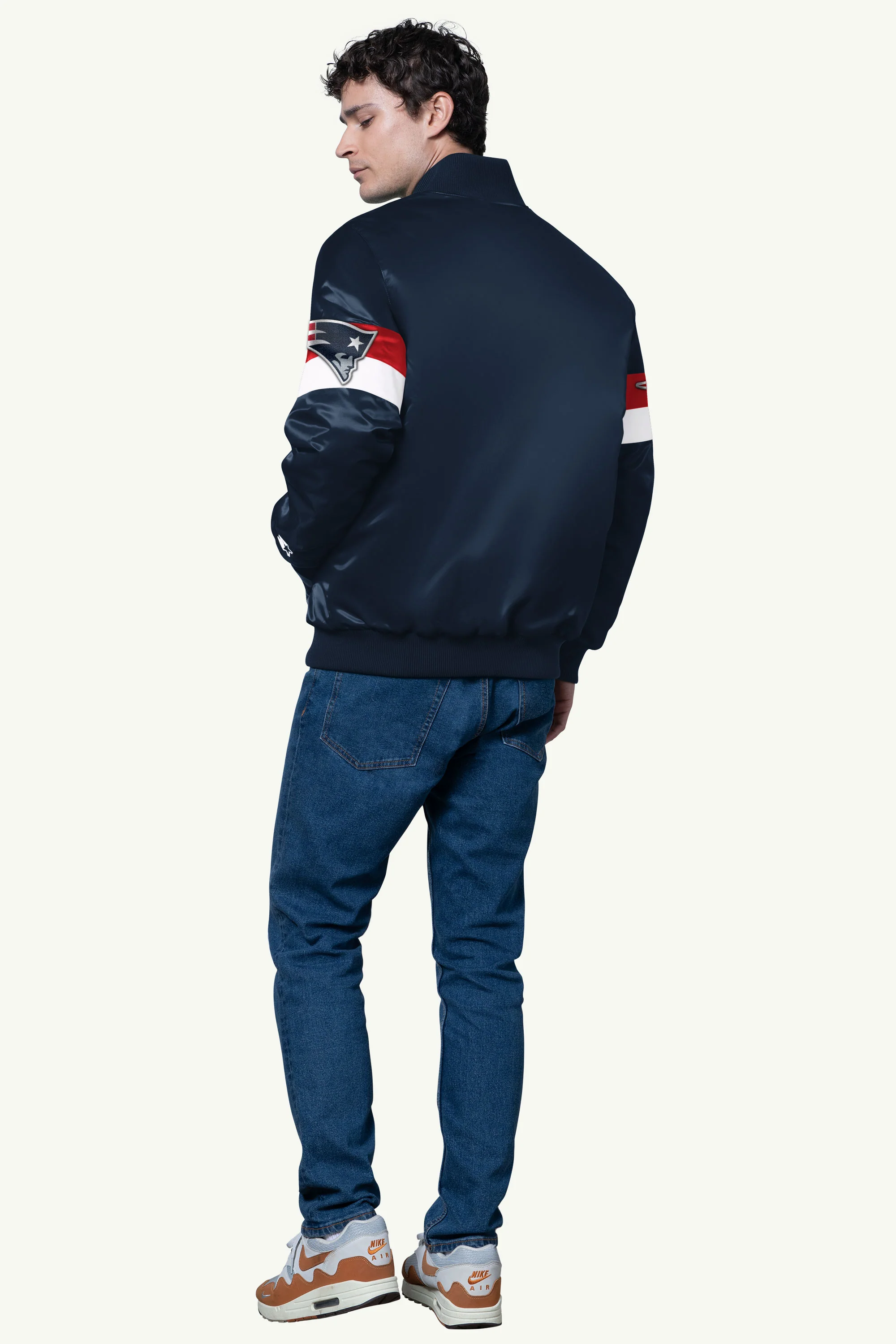 MENS NEW ENGLAND PATRIOTS TRIPLE OPTION SATIN VARSITY JACKET - Image 2