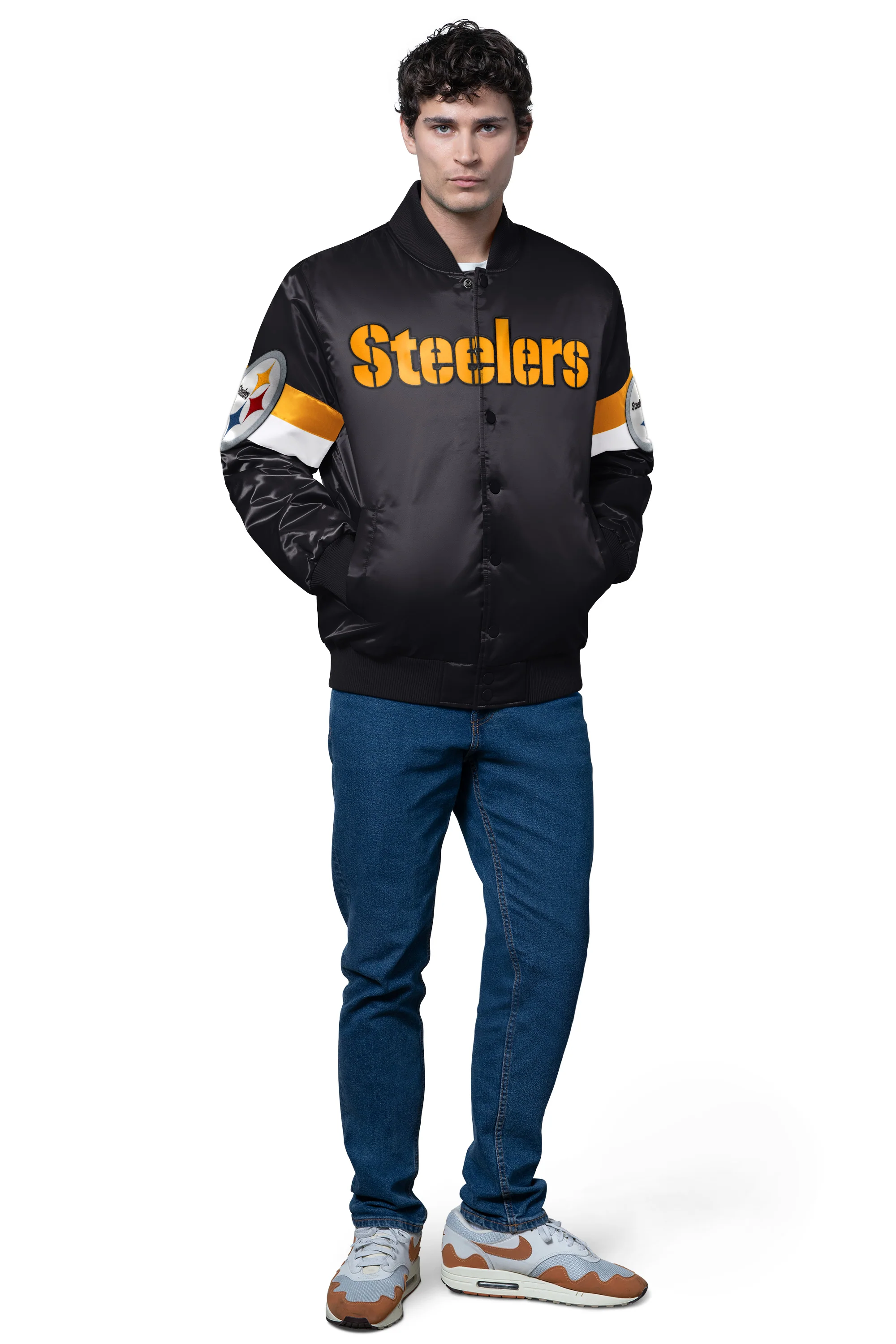 MENS PITTSBURGH STEELERS TRIPLE OPTION SATIN VARSITY JACKET - Image 3