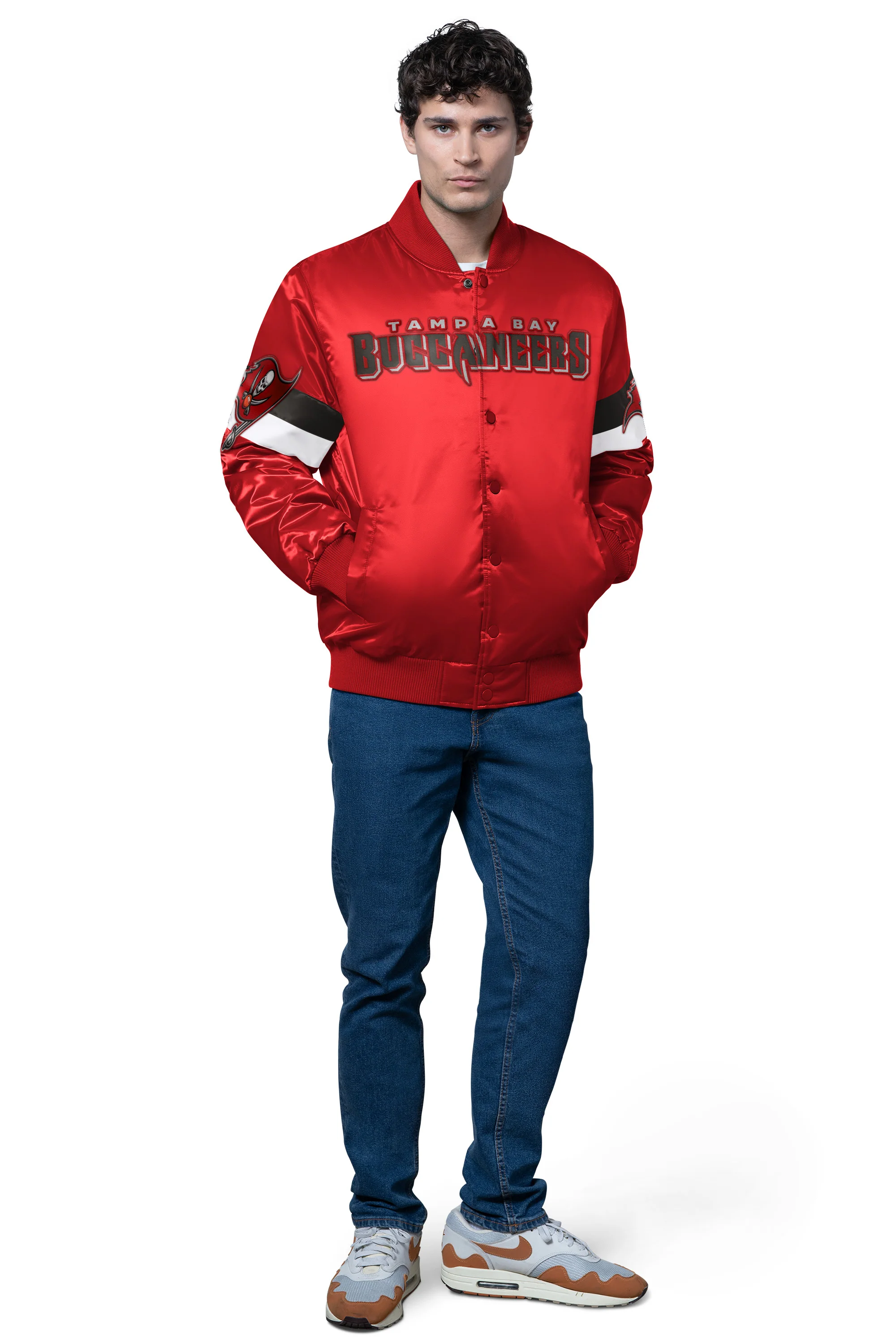 MENS TAMPA BAY BUCCANEERS TRIPLE OPTION SATIN VARSITY JACKET - Image 3