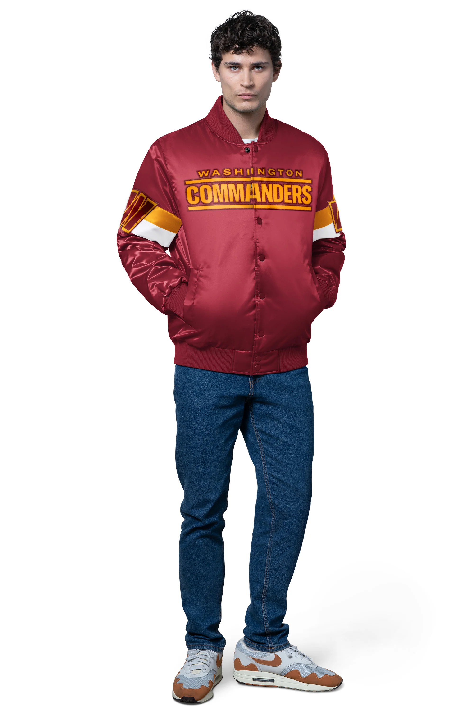 MENS WASHINGTON COMMANDERS TRIPLE OPTION SATIN VARSITY JACKET - Image 3