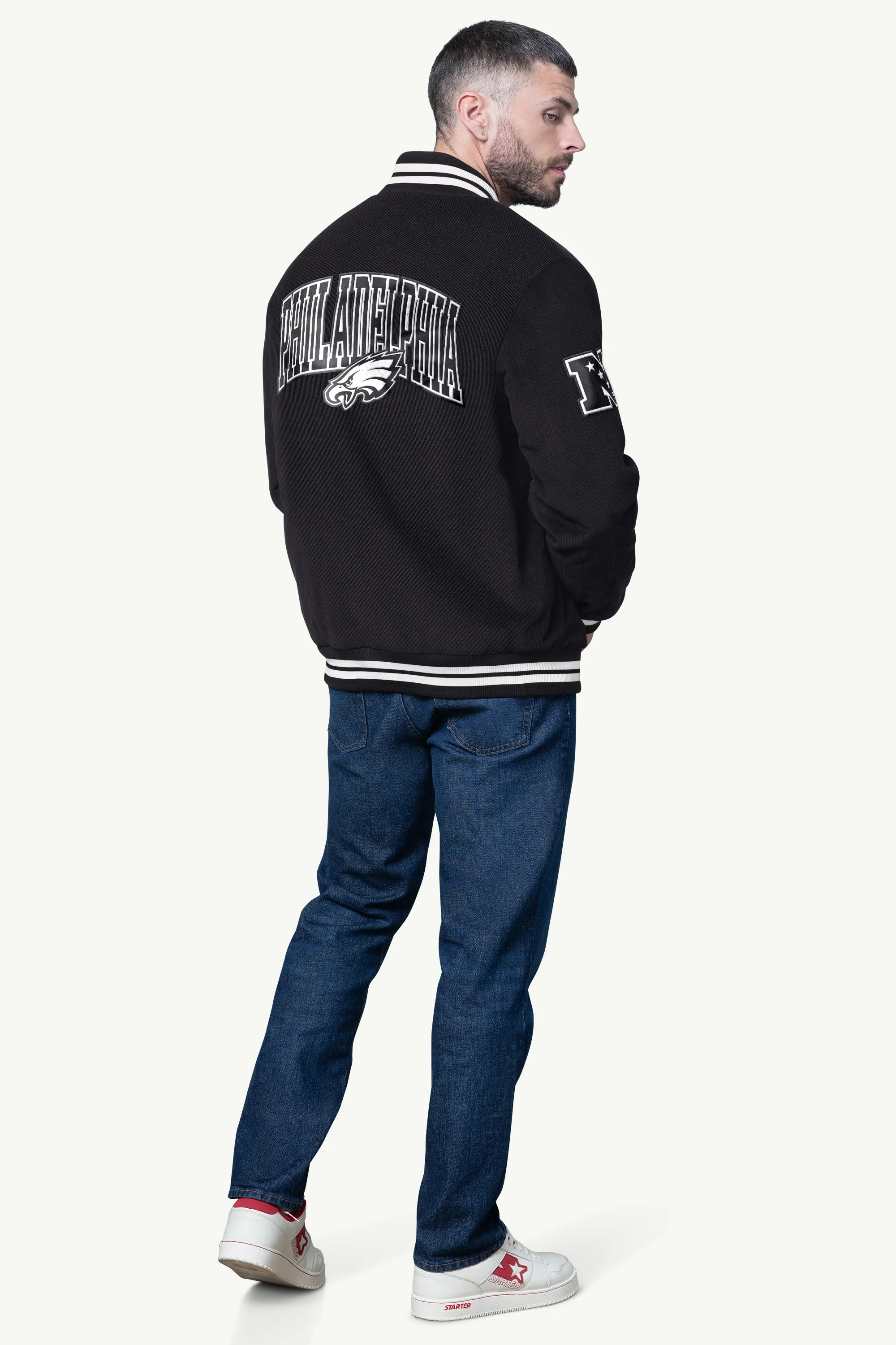 MENS PHILADELPHIA EAGLES BLACKOUT CORDUROY VARSITY JACKET - Image 3