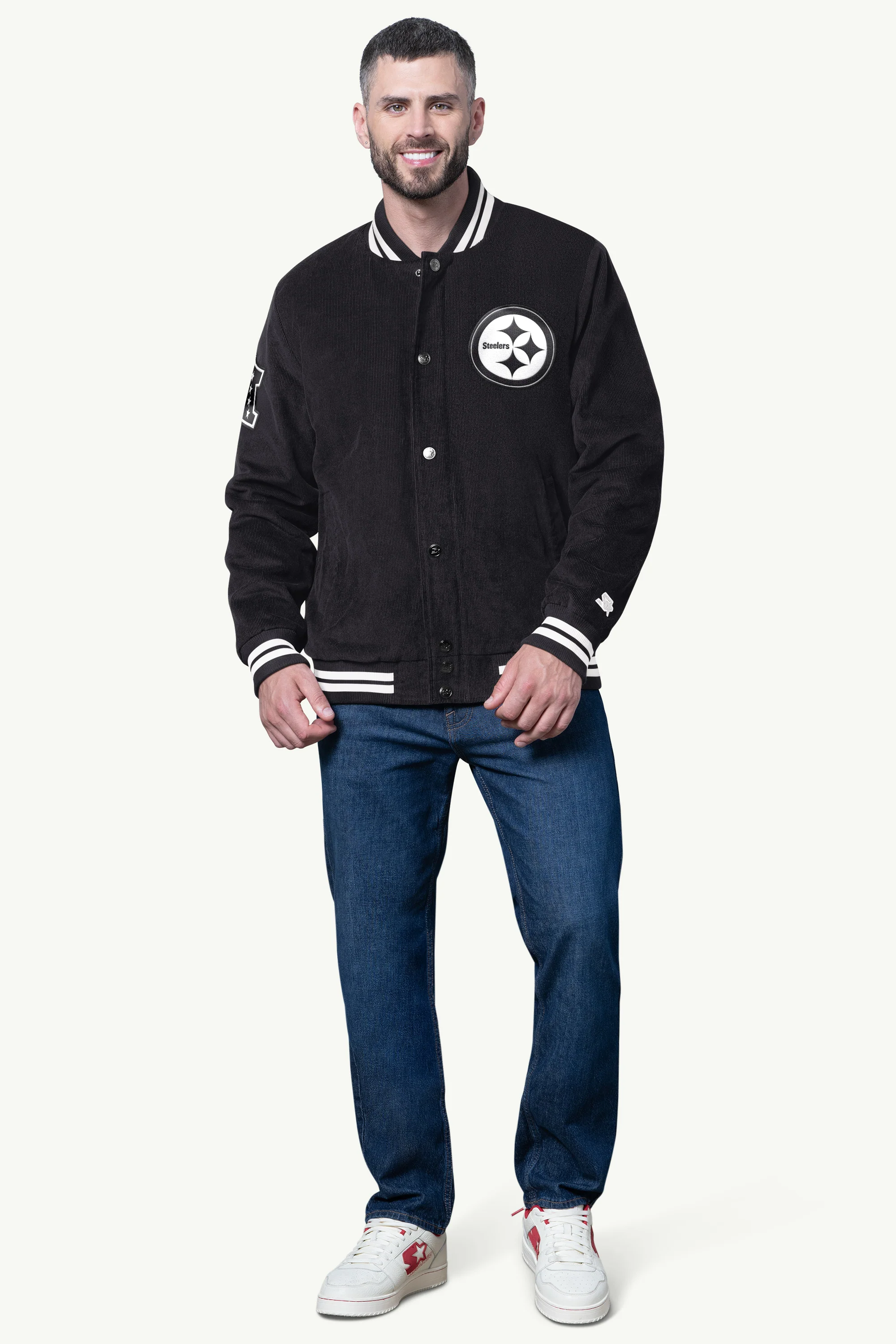 MENS PITTSBURGH STEELERS BLACKOUT CORDUROY VARSITY JACKET - Image 3