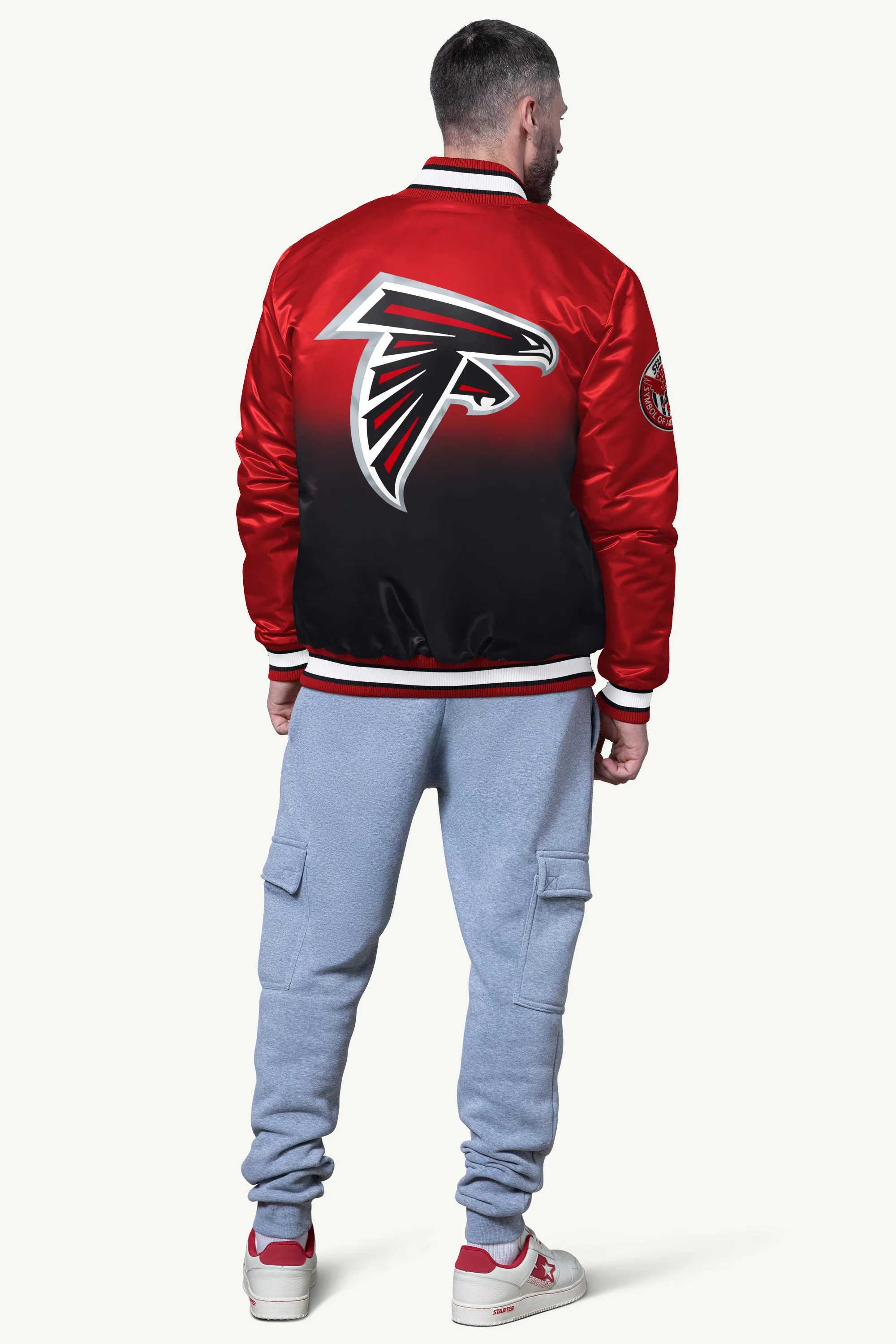 MENS ATLANTA FALCONS PASS RUSH SATIN VARSITY JACKET - Image 2