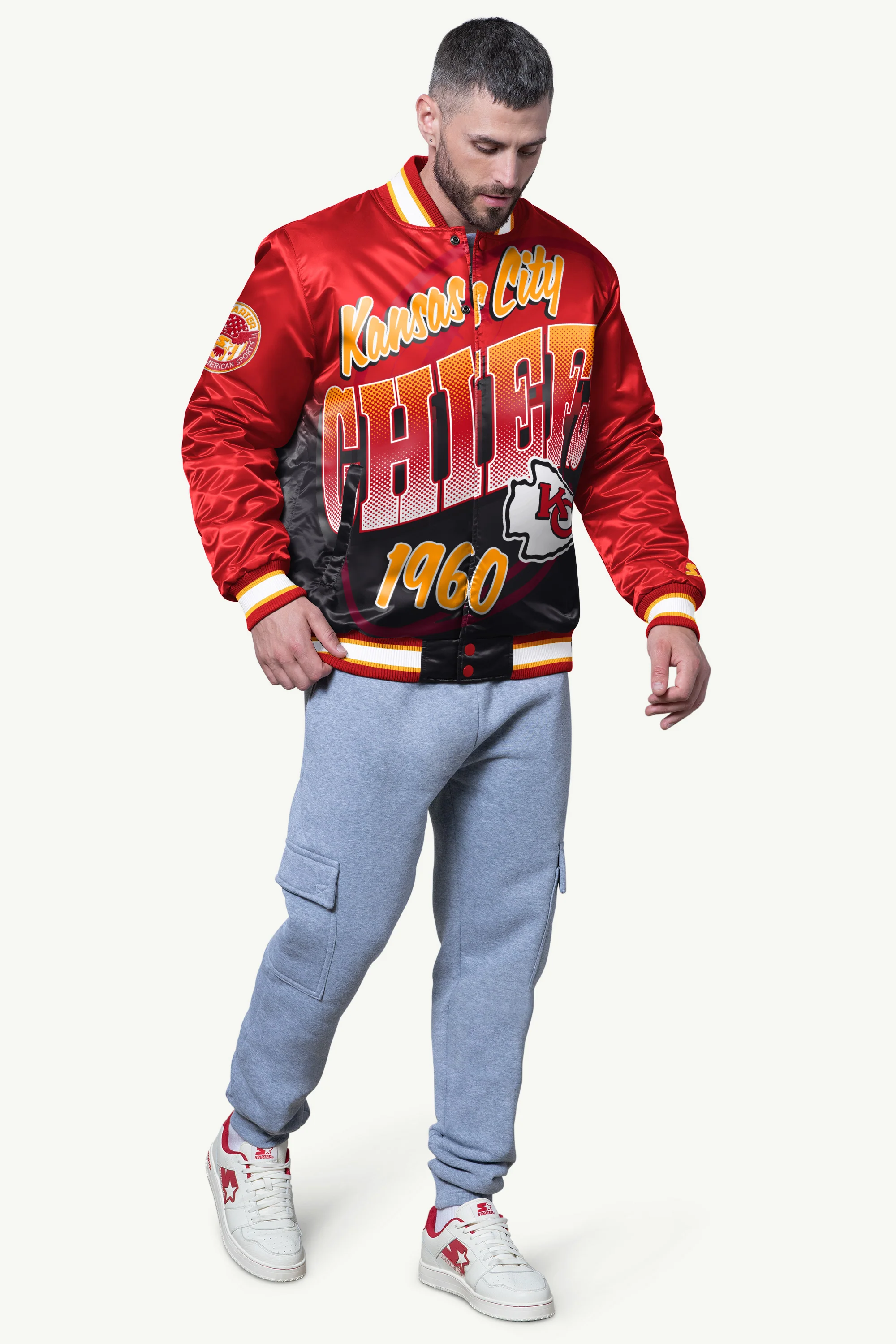 MENS KANSAS CITY CHIEFS PASS RUSH SATIN VARSITY JACKET - Image 3
