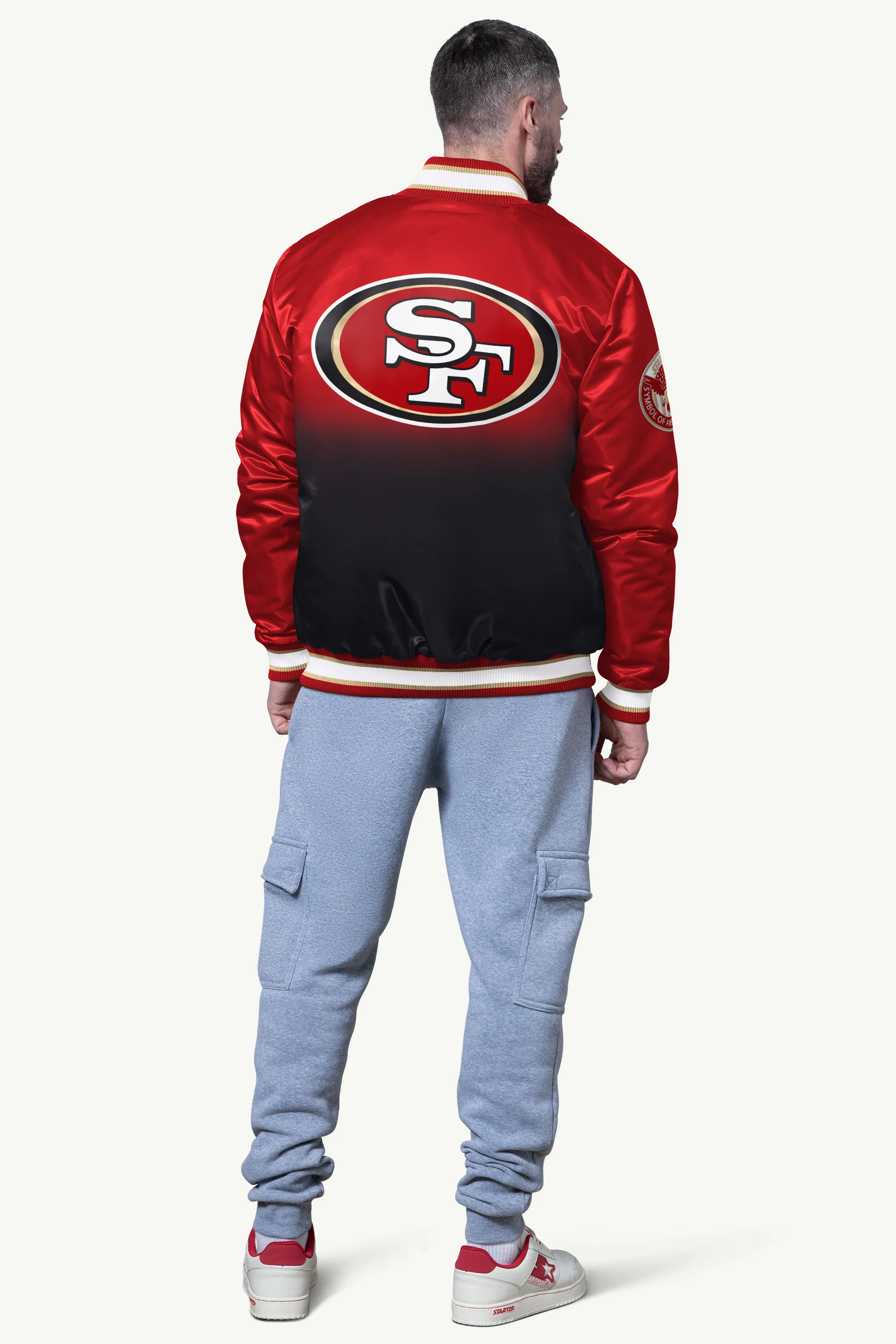 MENS SAN FRANCISCO 49ERS PASS RUSH SATIN VARSITY JACKET - Image 2