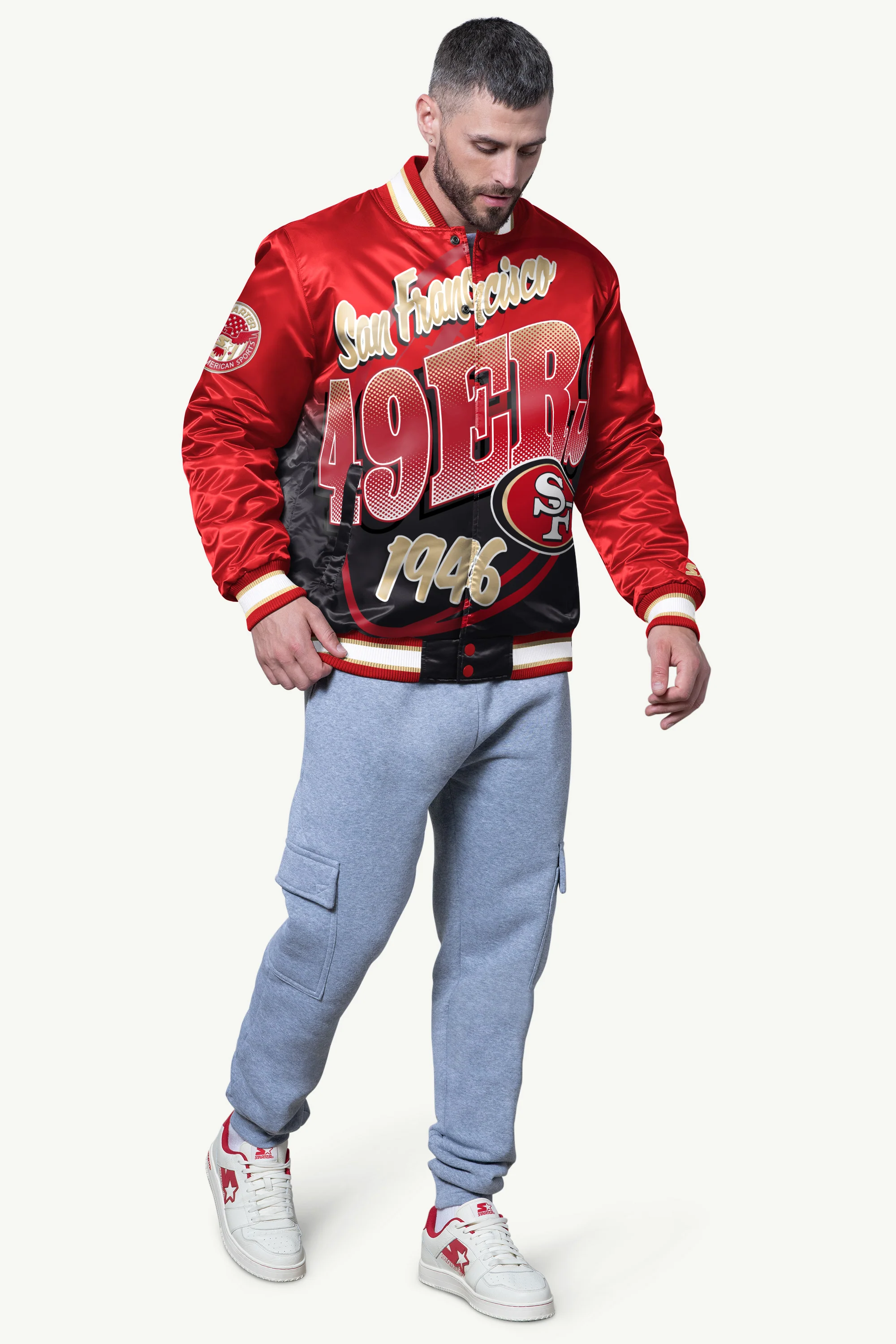 MENS SAN FRANCISCO 49ERS PASS RUSH SATIN VARSITY JACKET - Image 3