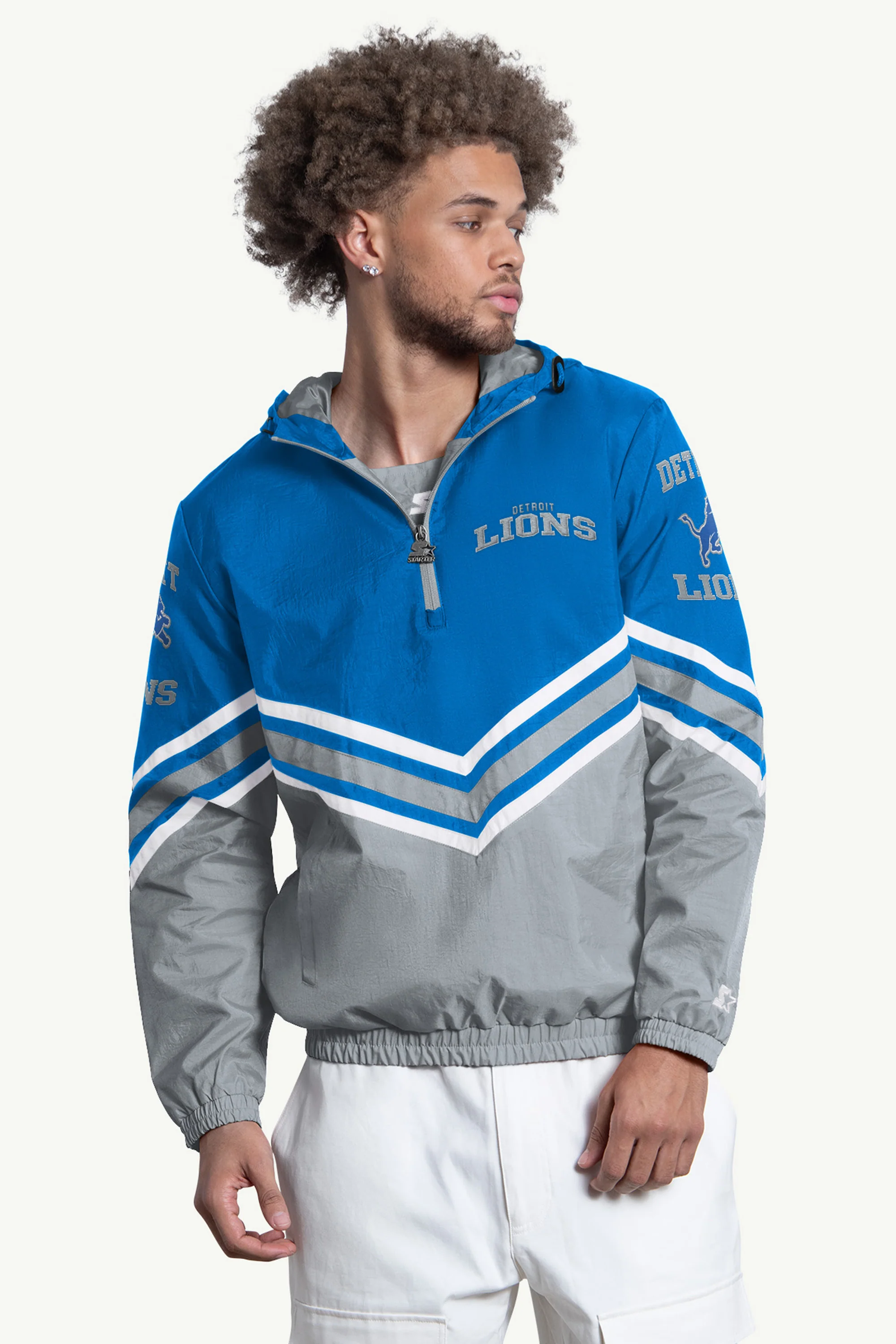 MENS DETROIT LIONS FAIR PLAY HALF ZIP HOODED PULLOVER