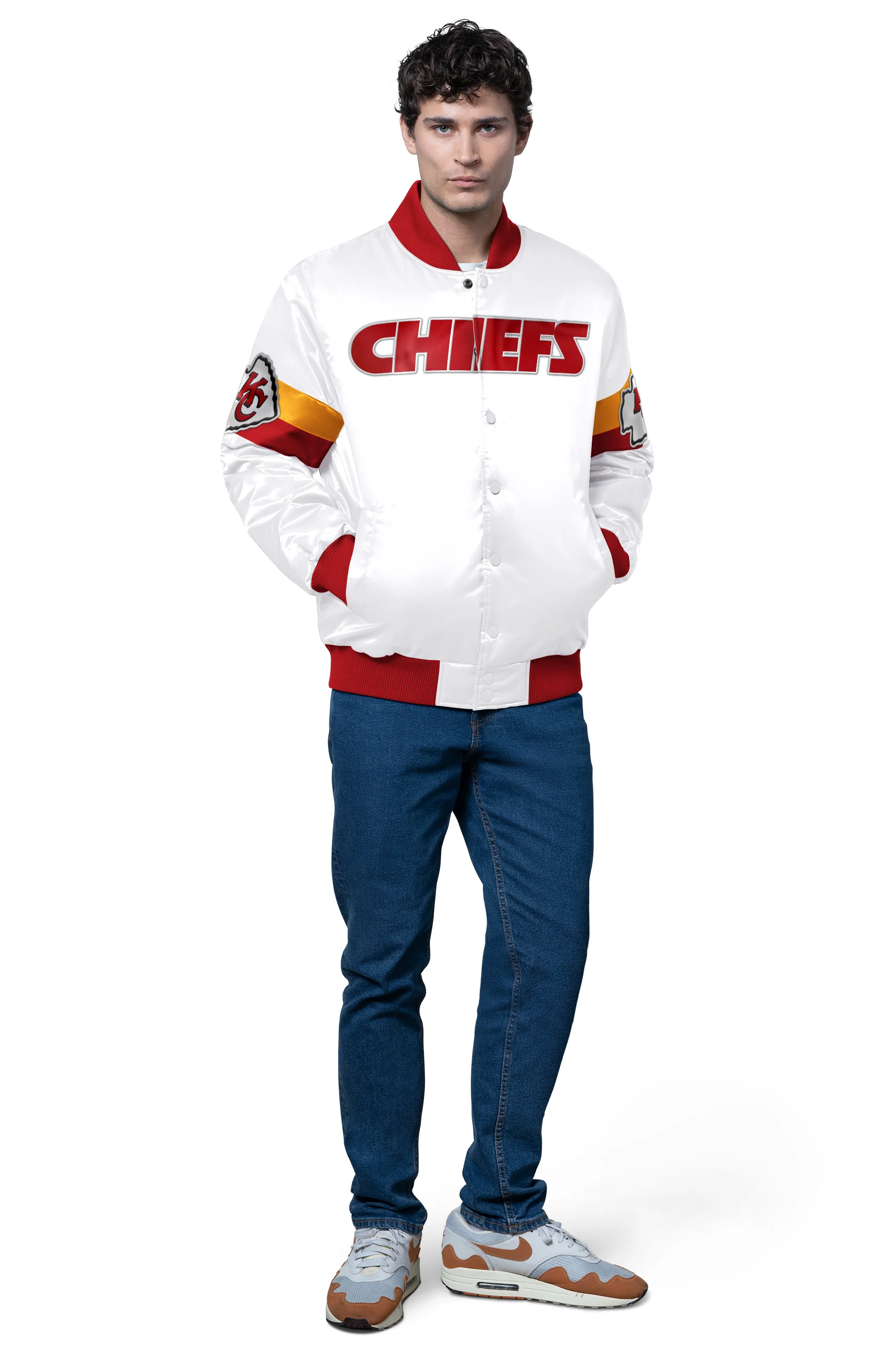 MENS KANSAS CITY CHIEFS TRIPLE OPTION SATIN VARSITY JACKET - Image 2