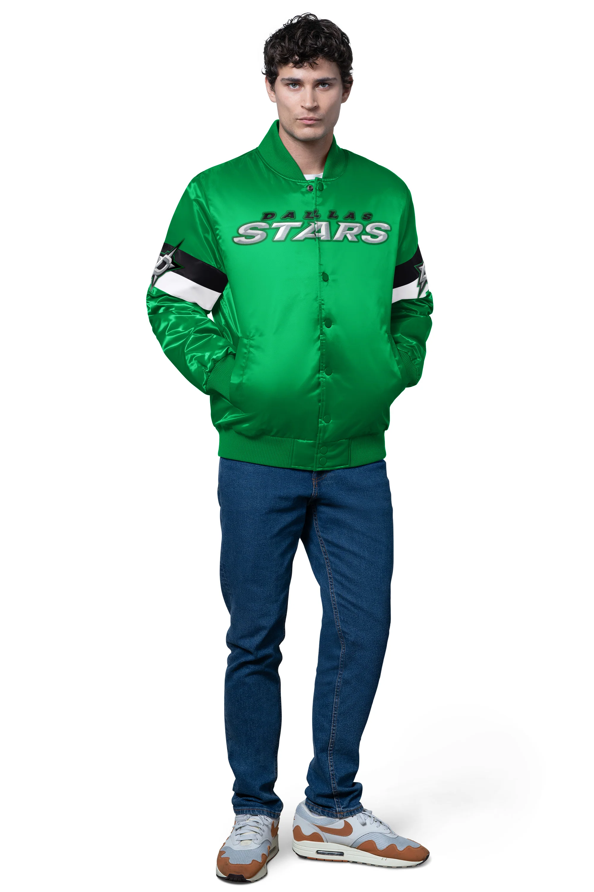 MENS DALLAS STARS TRIPLE OPTION SATIN VARSITY JACKET - Image 3