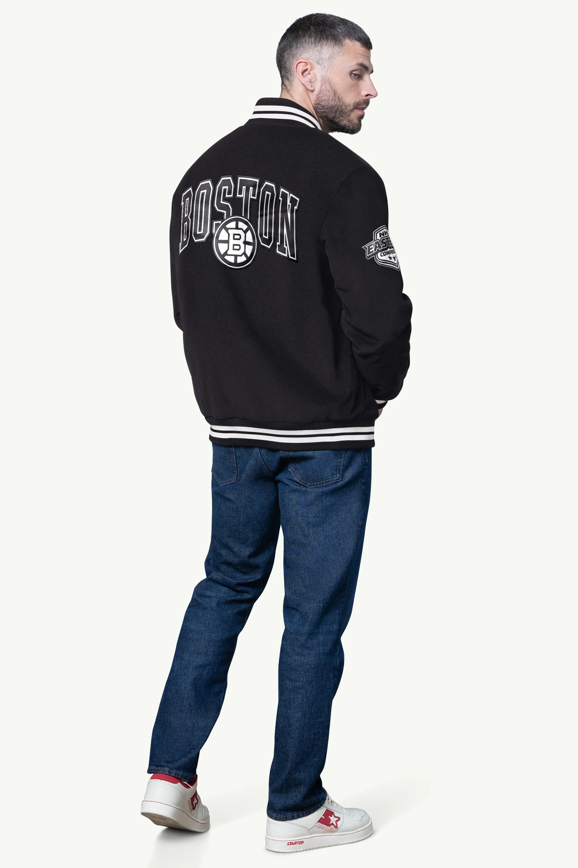 MENS BOSTON BRUINS BLACKOUT CORDUROY VARSITY JACKET - Image 2
