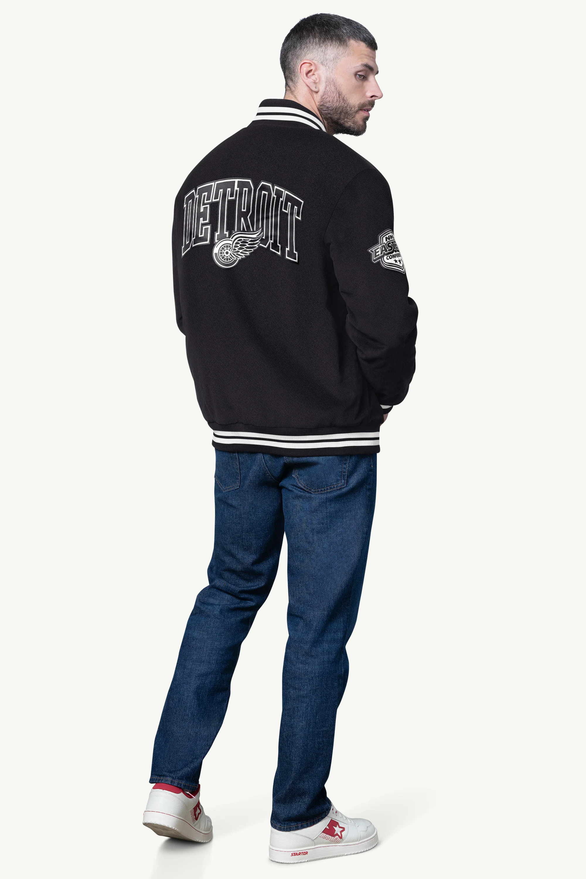MENS DETROIT RED WINGS BLACKOUT CORDUROY VARSITY JACKET - Image 2