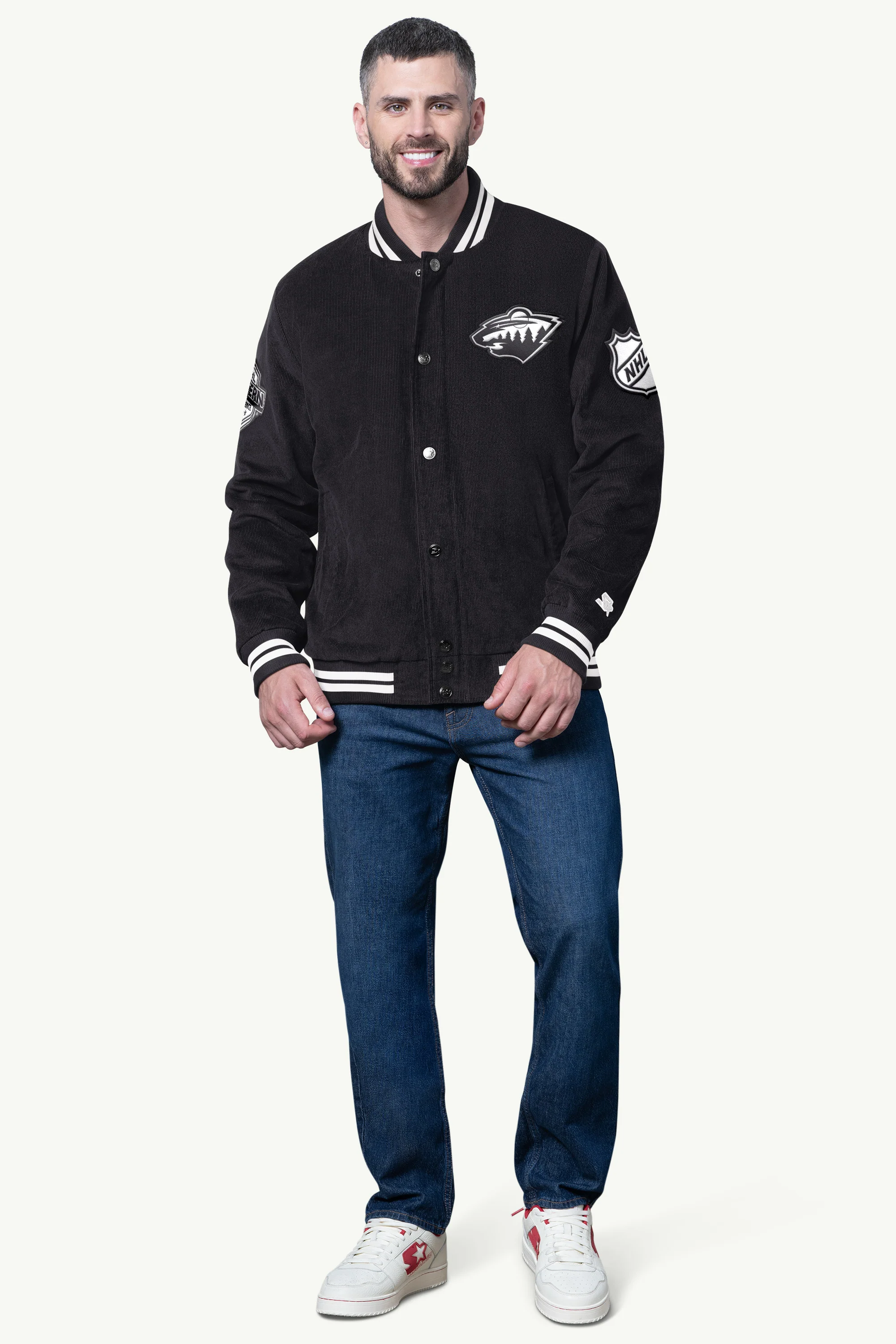 MENS MINNESOTA WILD BLACKOUT CORDUROY VARSITY JACKET - Image 3