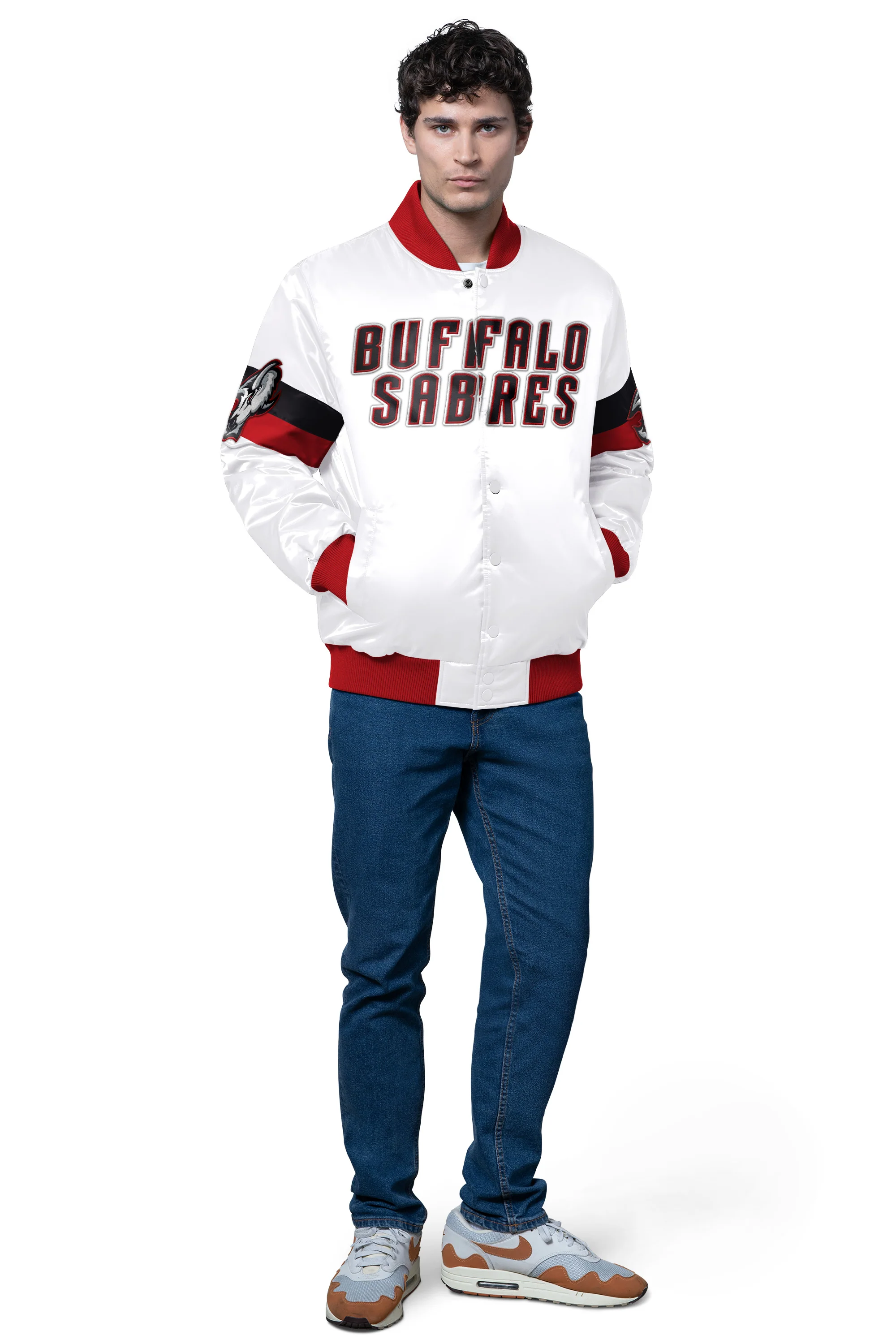 MENS BUFFALO SABRES TRIPLE OPTION SATIN VARSITY JACKET - Image 3