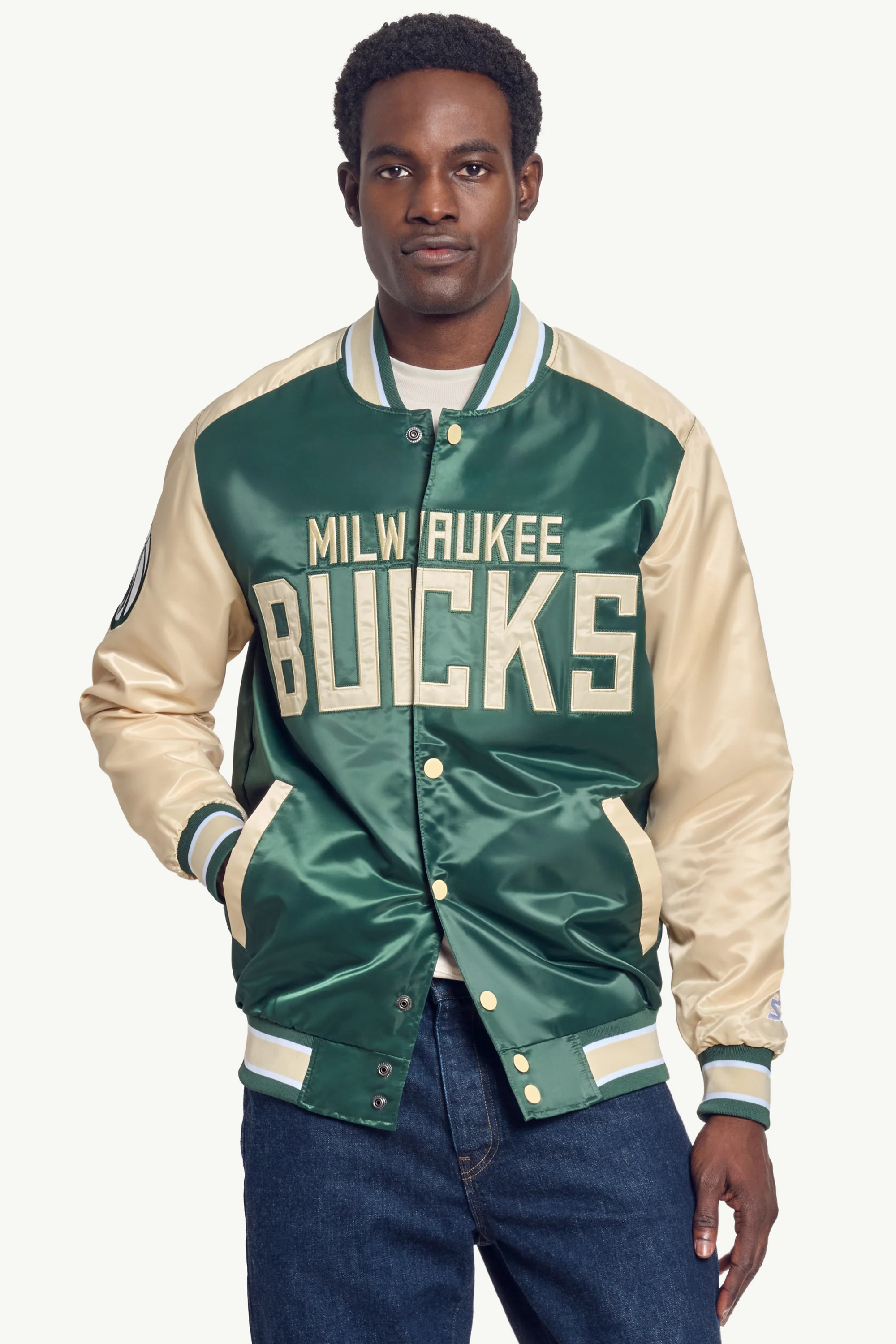 MENS MILWAUKEE BUCKS SATIN VARSITY JACKET - Image 3