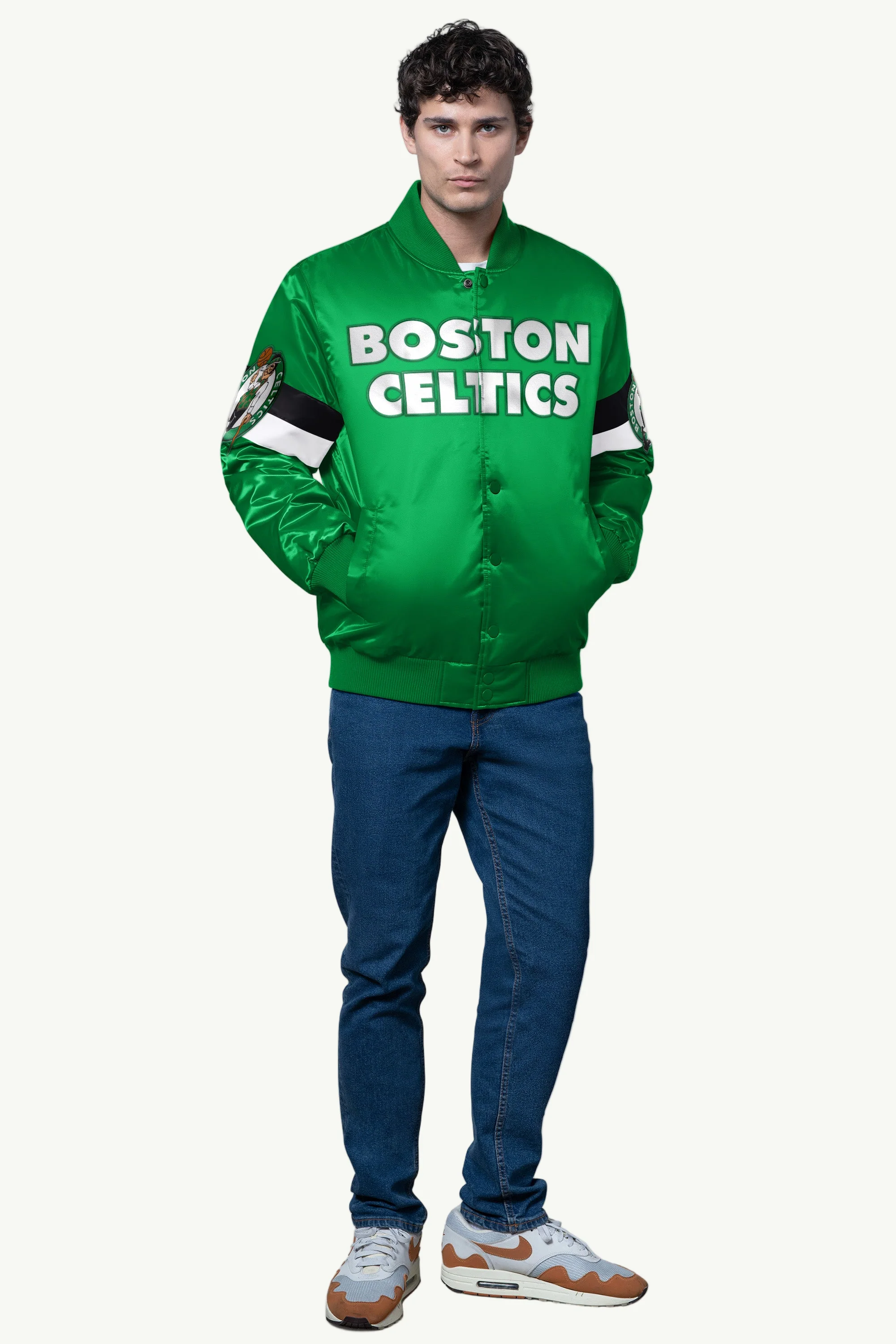 MENS BOSTON CELTICS TRIPLE OPTION SATIN VARSITY JACKET - Image 3